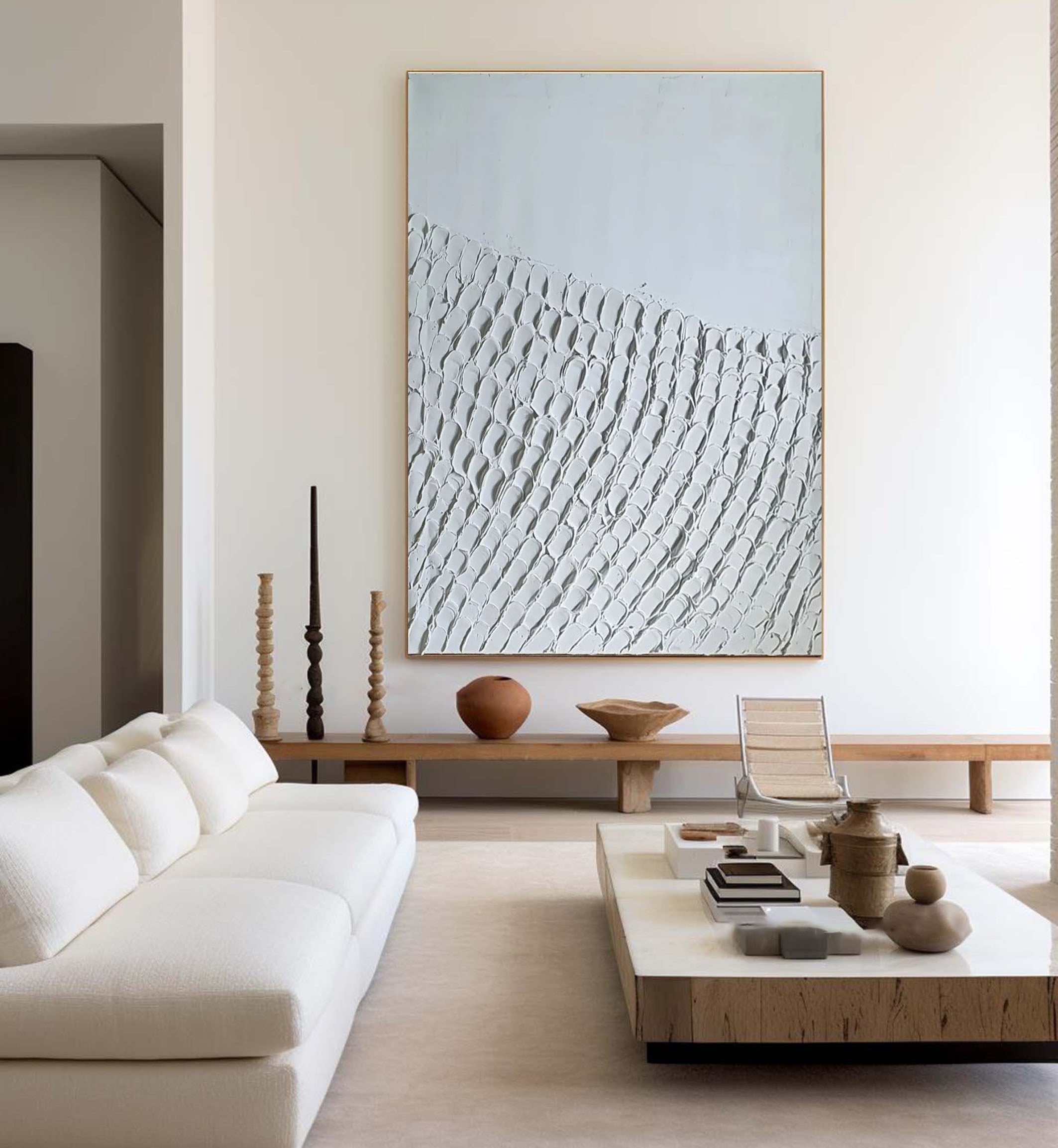 Geometric Minimalist Wall Art | Subtle Textured Waves Painting #MM067