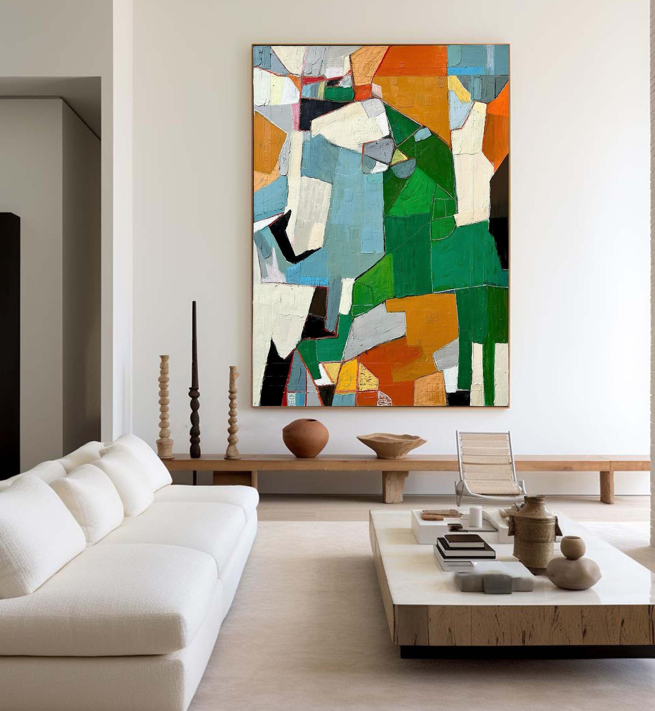 Geometric Abstract Canvas Art Vibrant Mid Century Wall Decor #MC011