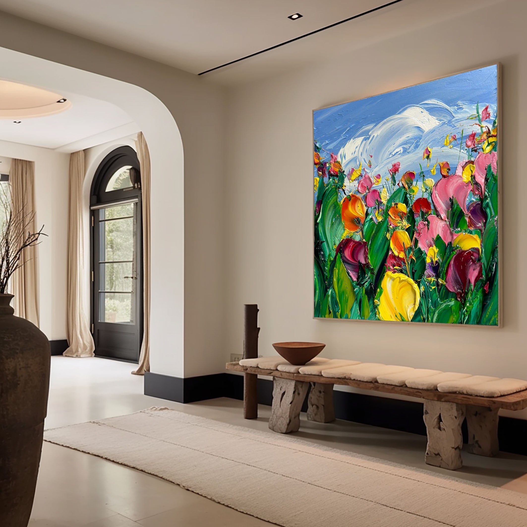 Colorful Flowers Painting Lively Artwork for Elegant Interiors #FB006