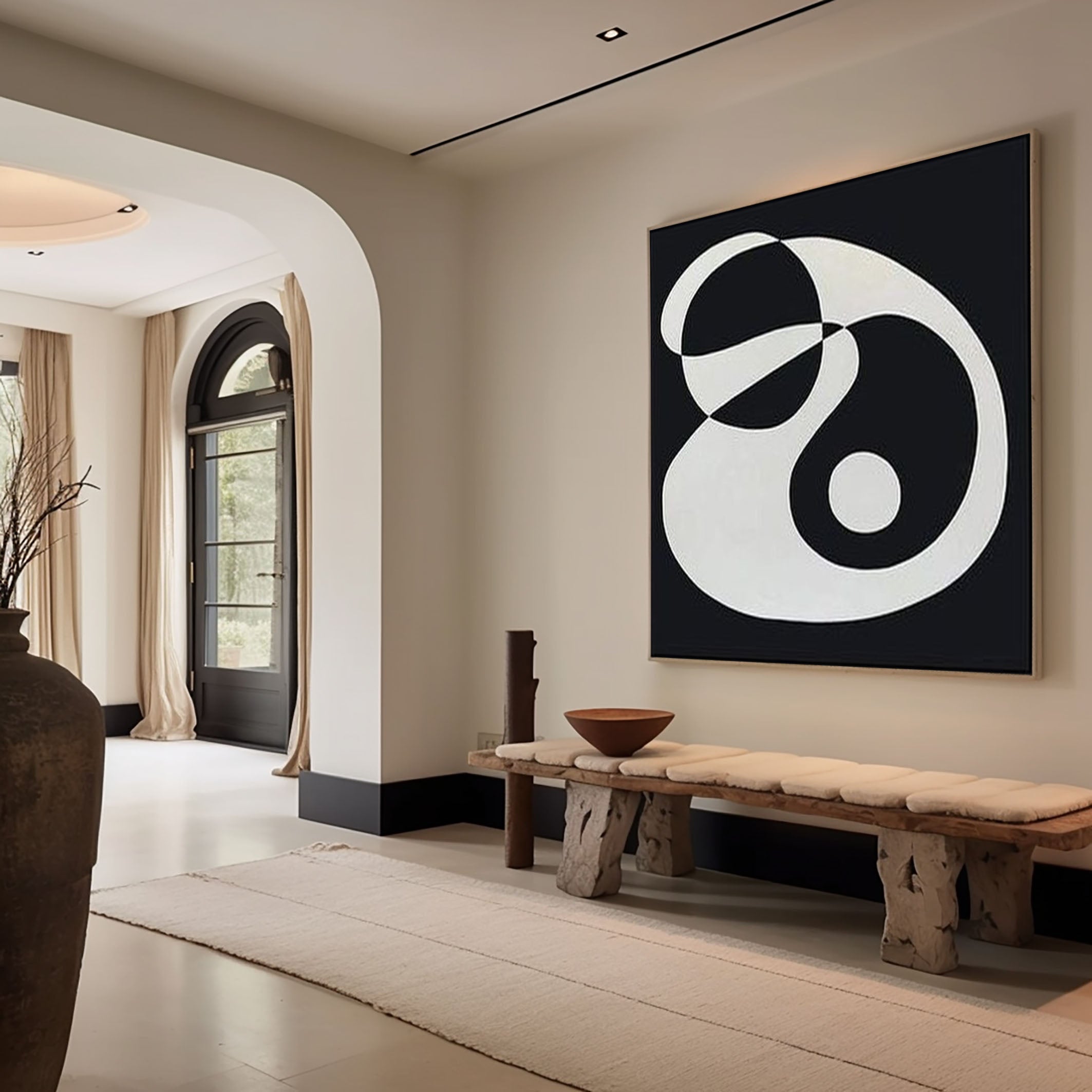 Monochrome Fluidity Modern Black & White Circular Art #MM079