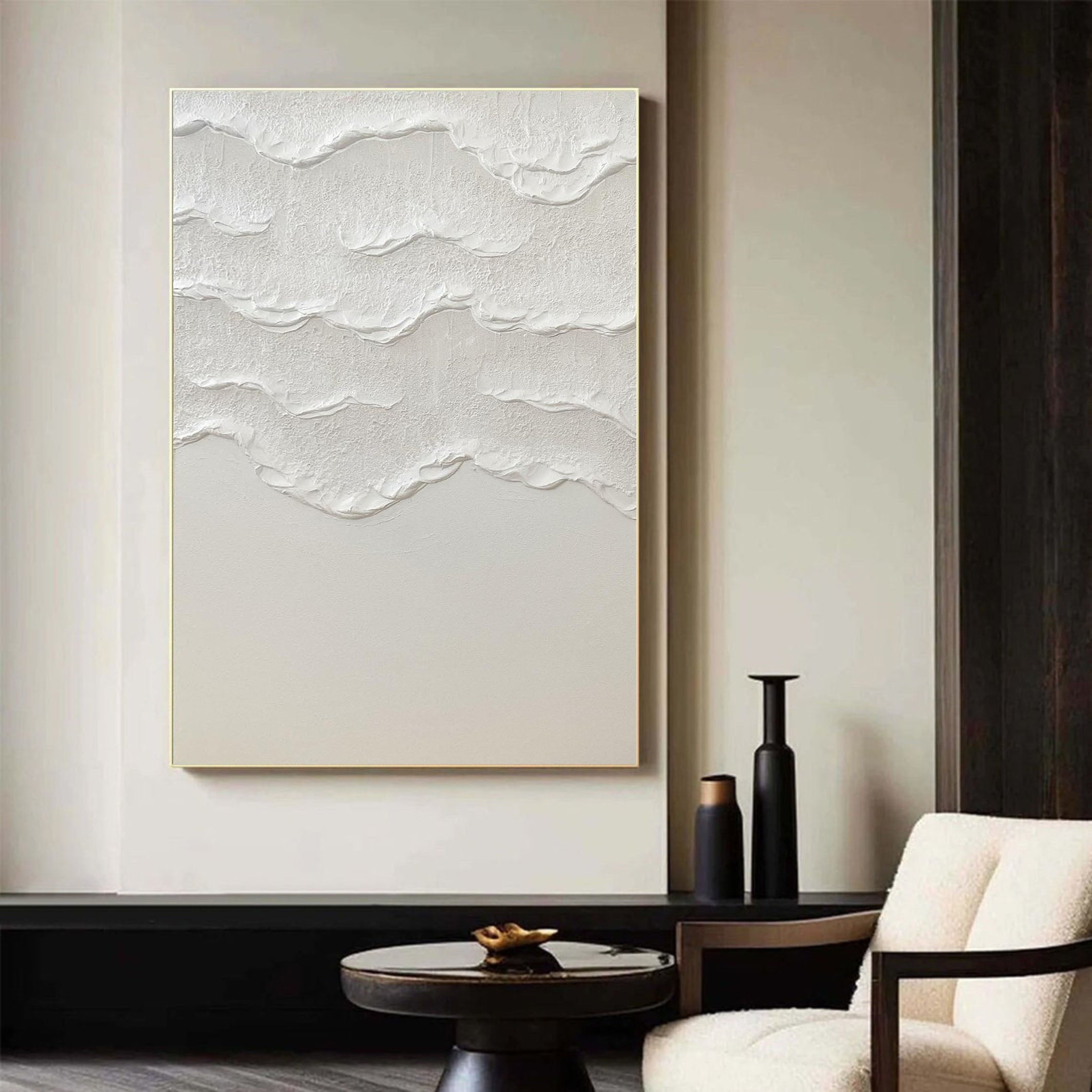 Serene White Wall Art | Minimalist Texture Painting #MM063