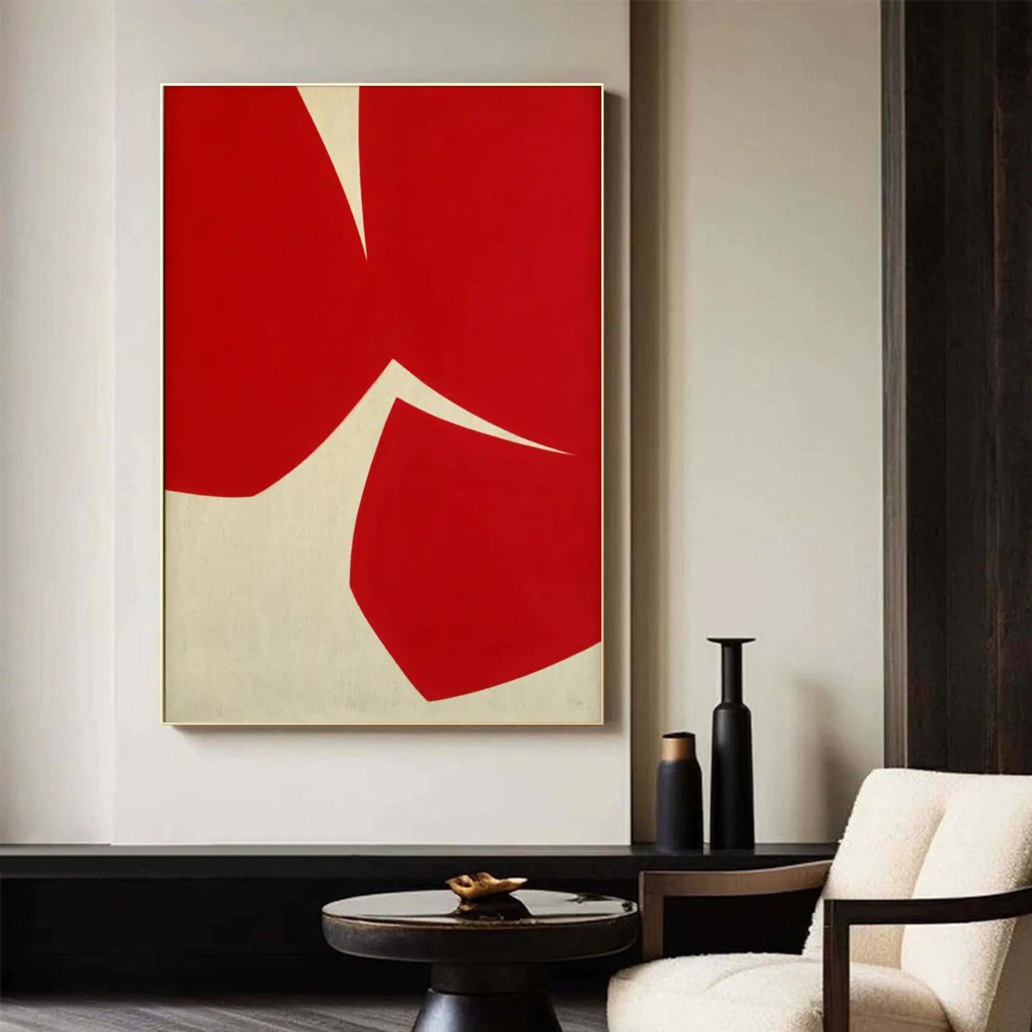 Bold Red Abstract Geometric Art Modern Wall Decor #AB024