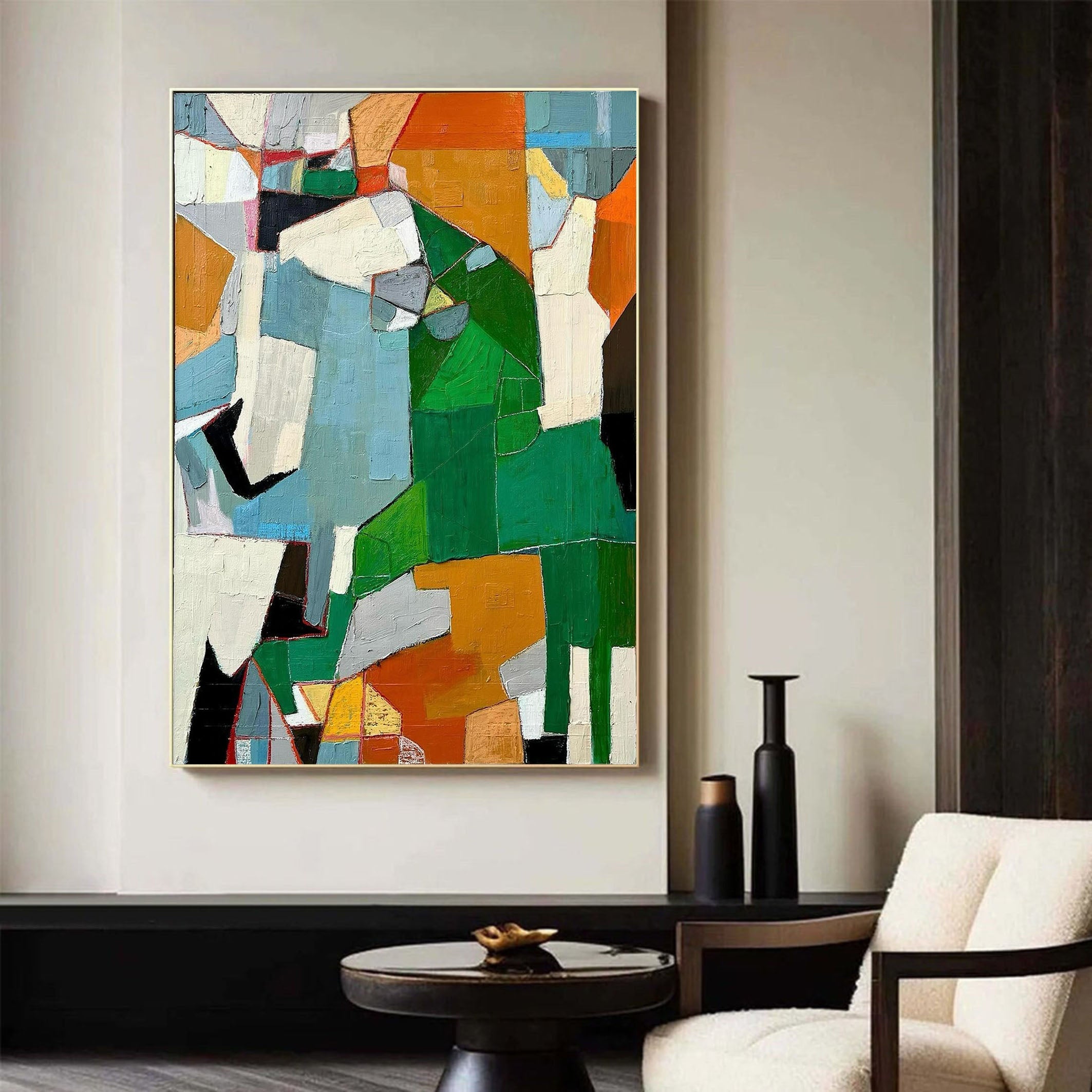 Geometric Abstract Canvas Art Vibrant Mid Century Wall Decor #MC011