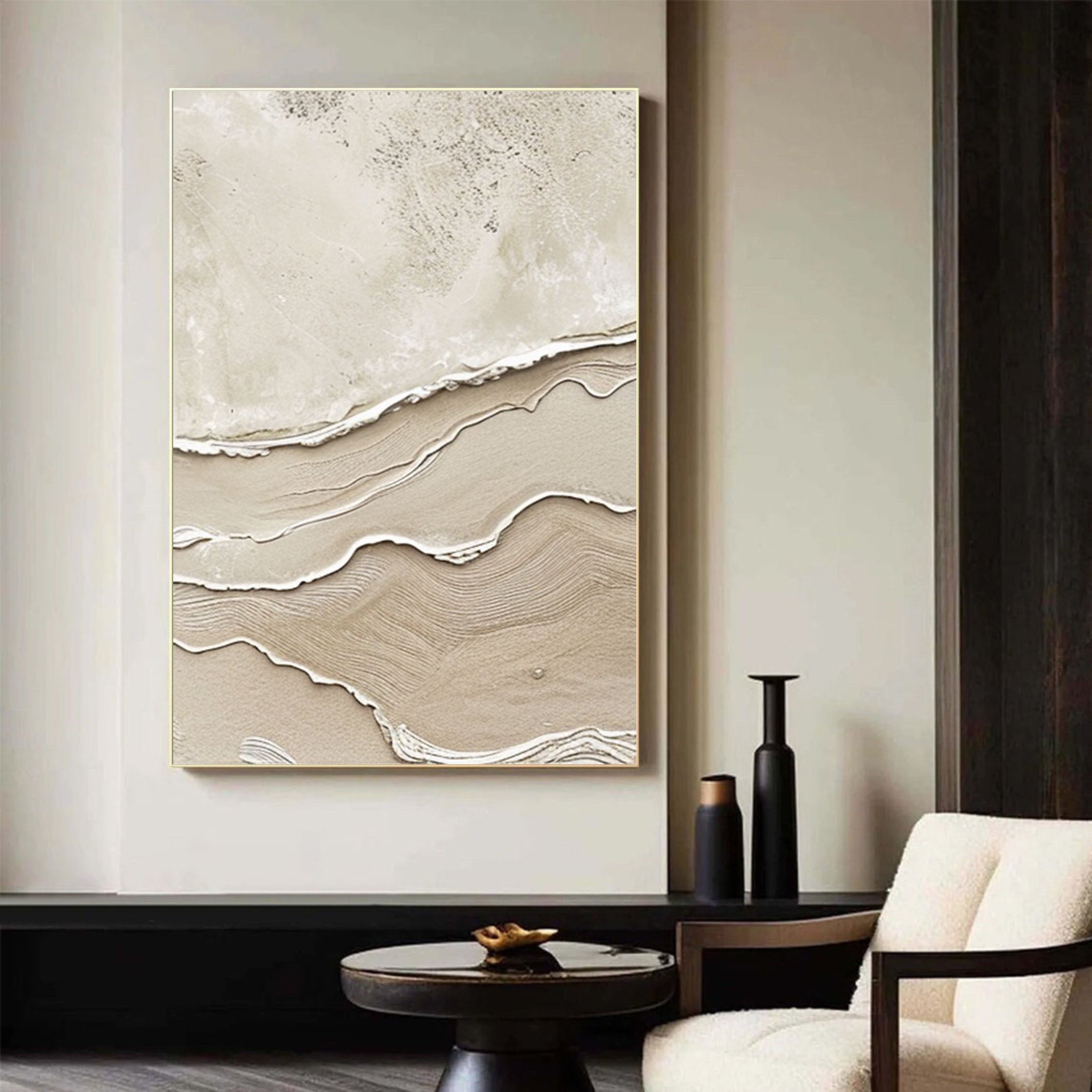 Elegant Sand & Wave Texture Art Abstract Coastal Wall Decor #OP003