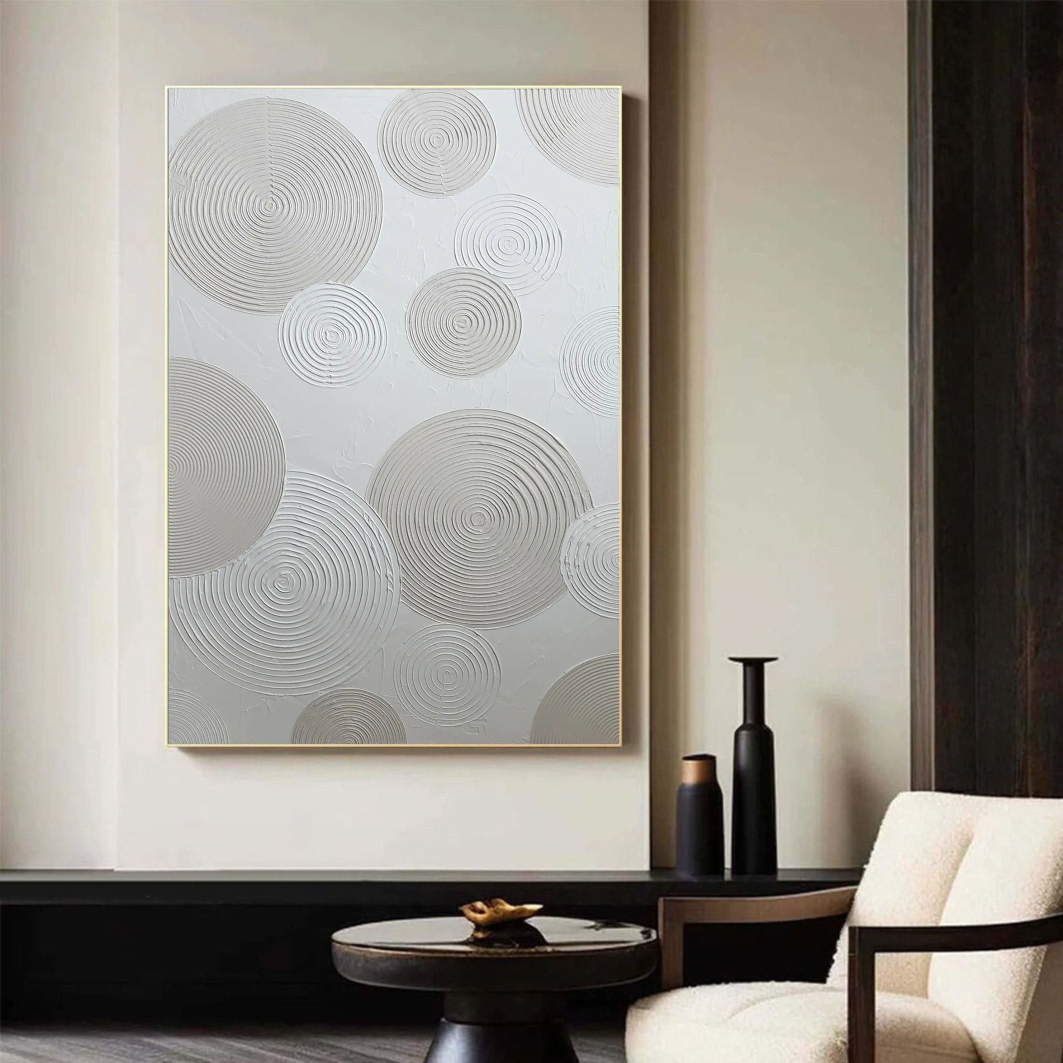 Modern Grey Circular Wall Art| Minimalist Canvas Painting #MM065