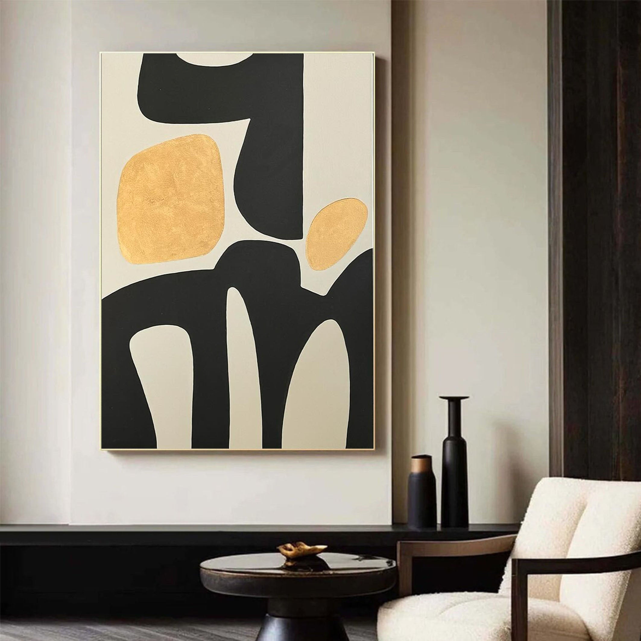 Modern Abstract Wall Art in Black and Yellow #MM068