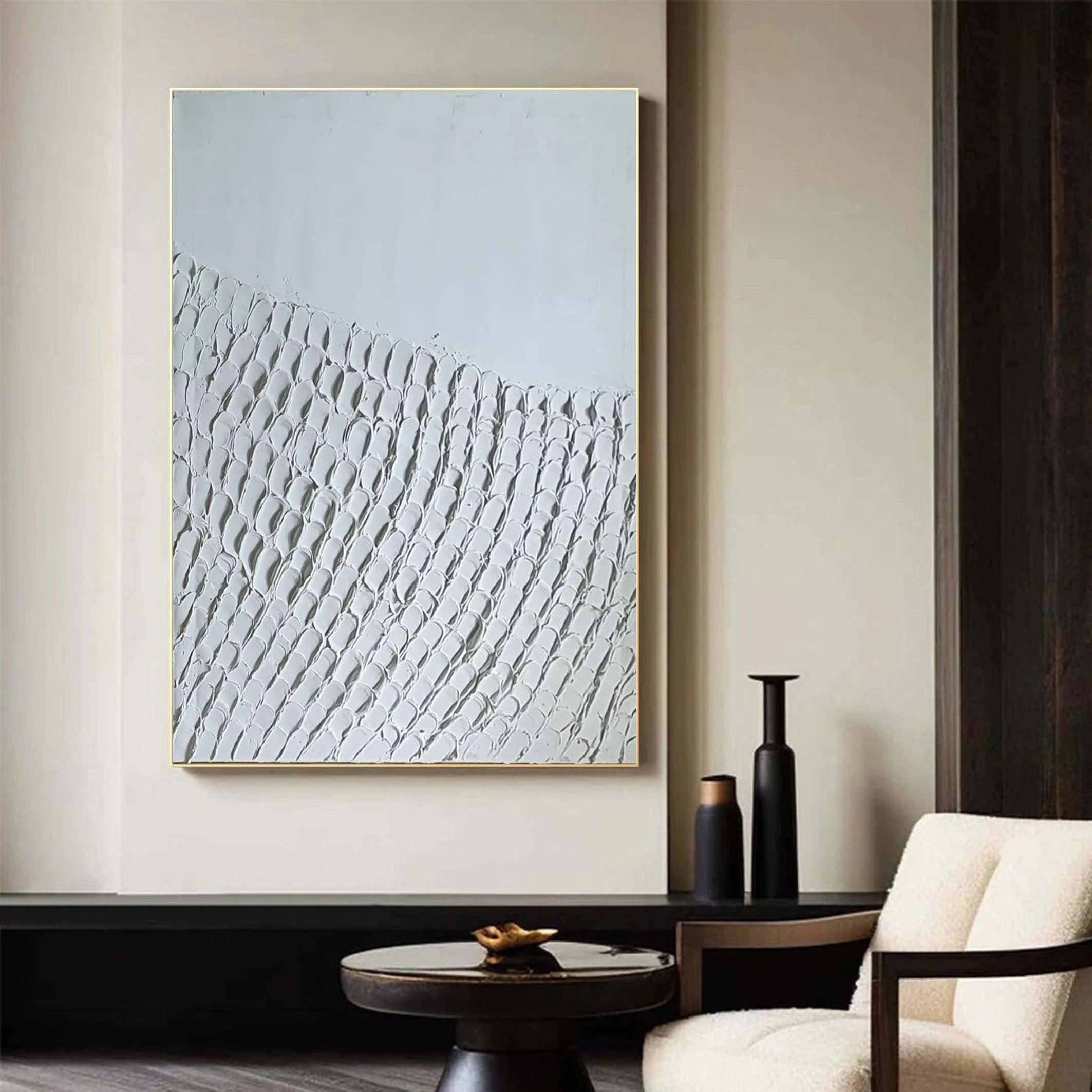 Geometric Minimalist Wall Art | Subtle Textured Waves Painting #MM067