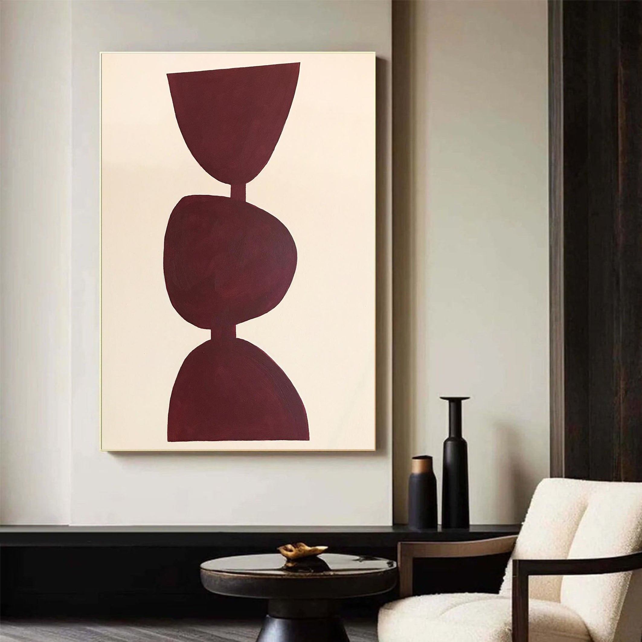 Minimalist Burgundy Canvas Wall Art For Modern Home Decor #MM070