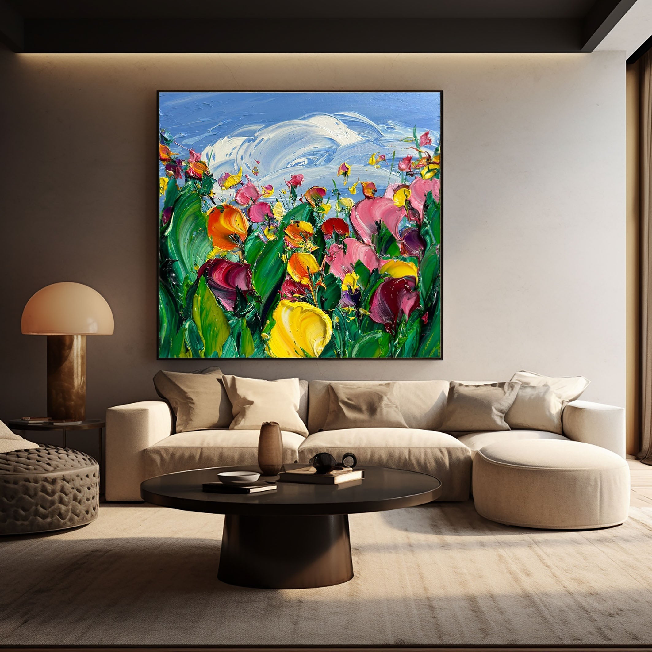 Colorful Flowers Painting Lively Artwork for Elegant Interiors #FB006