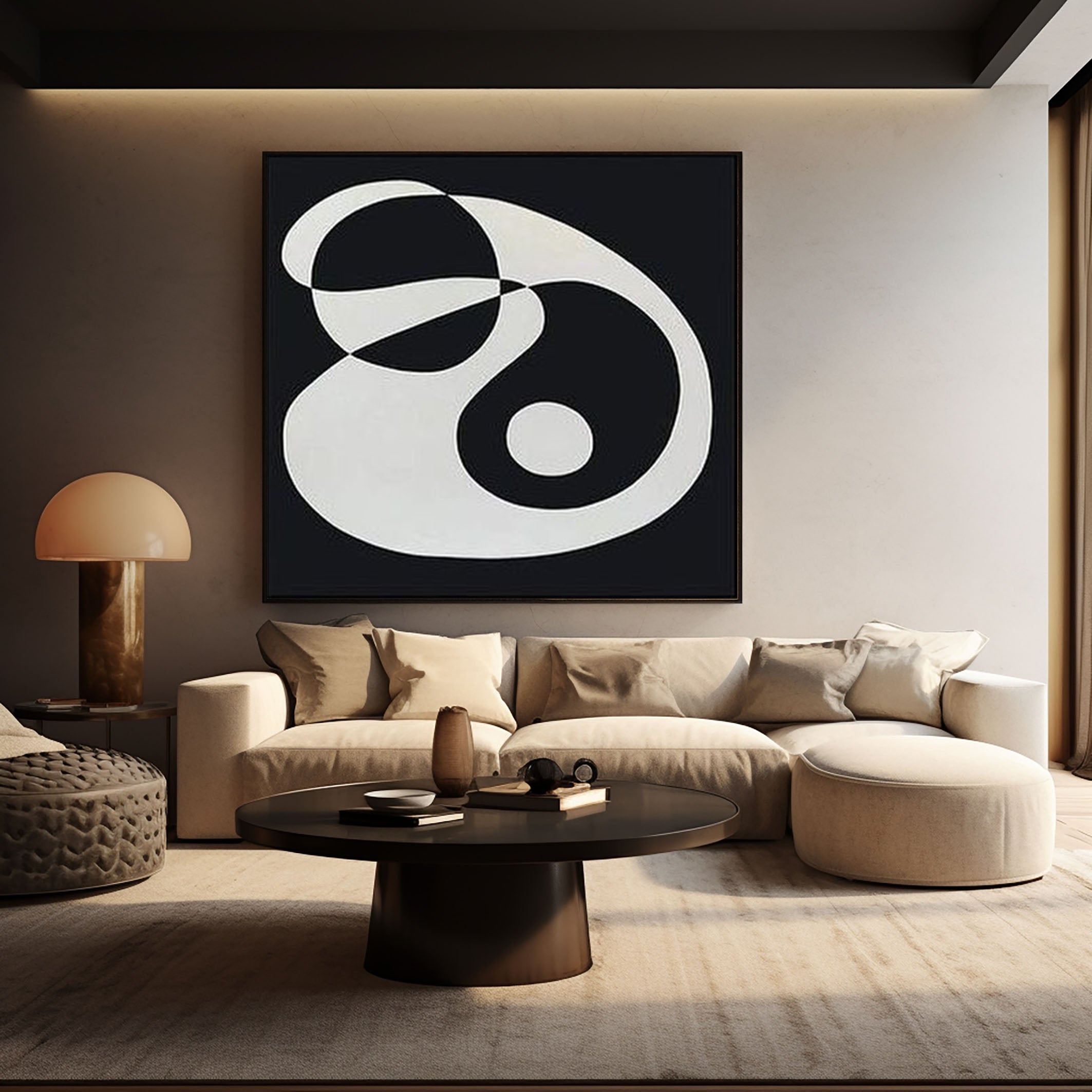 Monochrome Fluidity Modern Black & White Circular Art #MM079