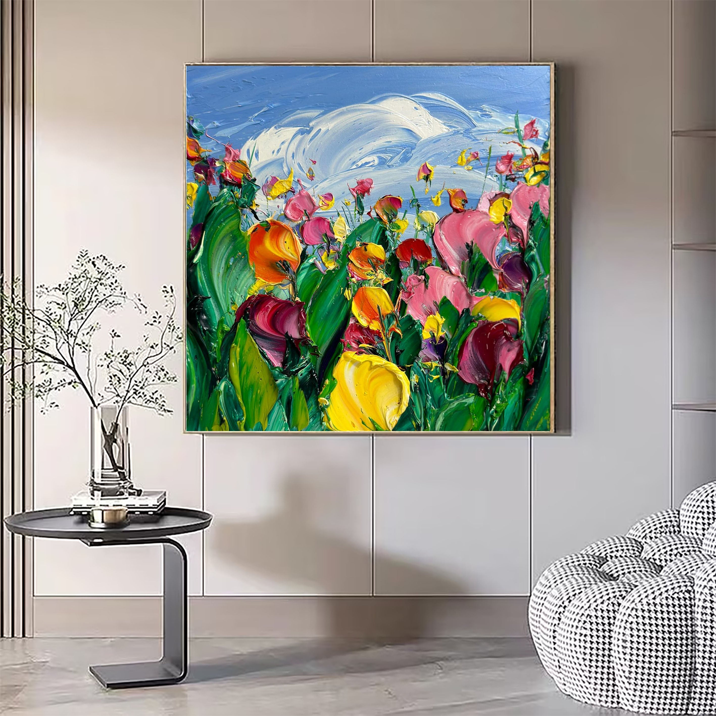 Colorful Flowers Painting Lively Artwork for Elegant Interiors #FB006