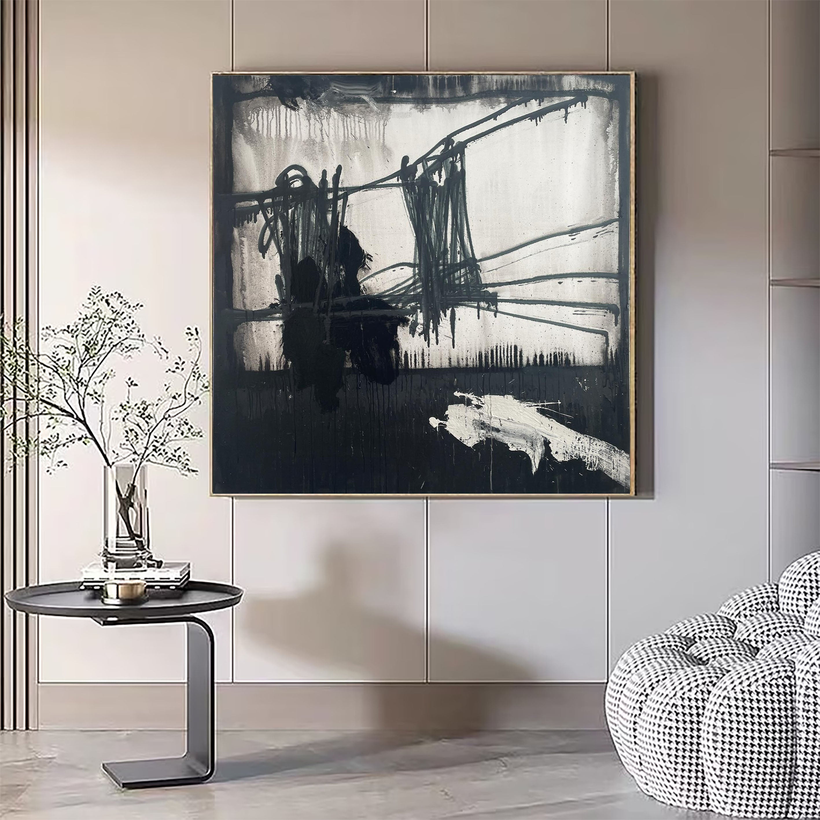 Dramatic Black Abstract Bold Modern Canvas Art #MM075