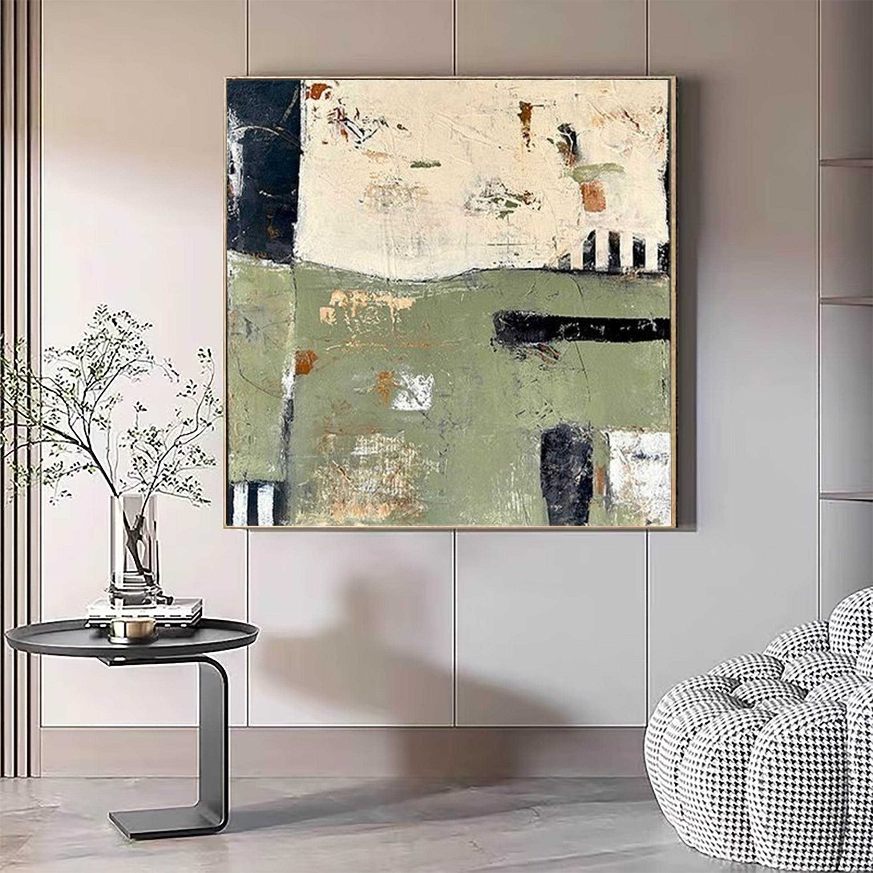 Rustic Elegance Abstract Canvas Mid Century Wall Art #MC016