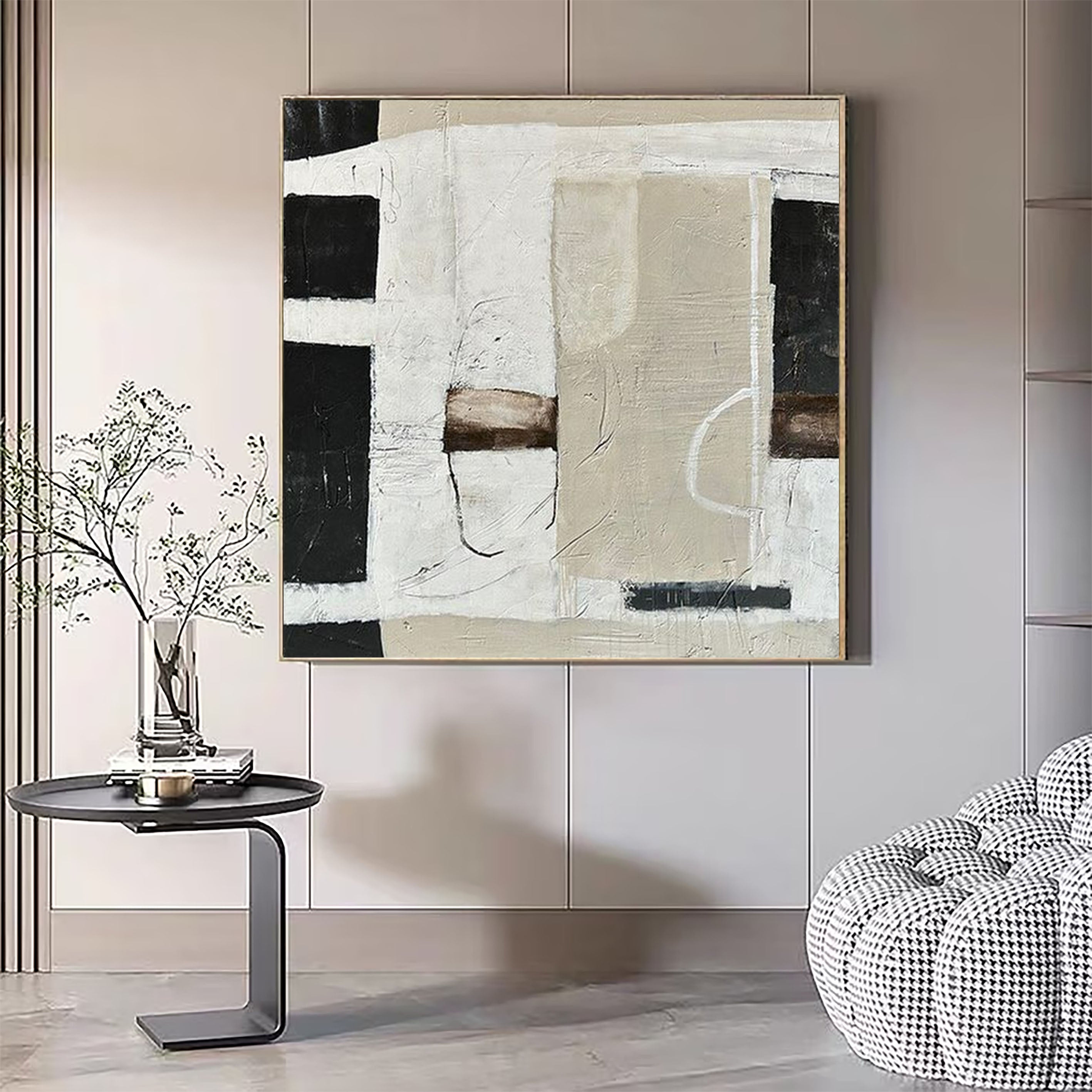 Contemporary Neutral Wall Art Mid Century Abstract Design #MC018