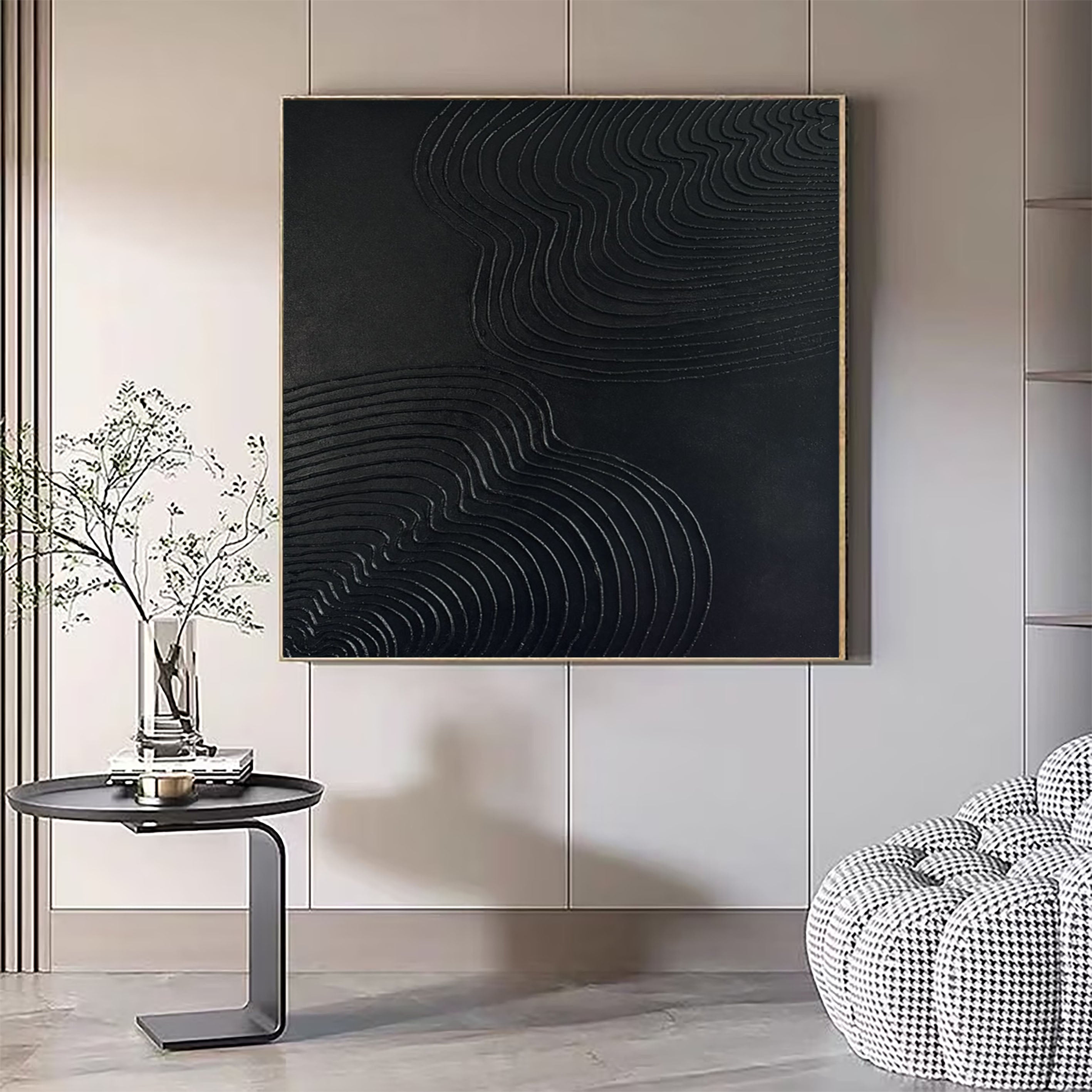 Mystic Waves Black Textured Minimalist Wall Art #MM084