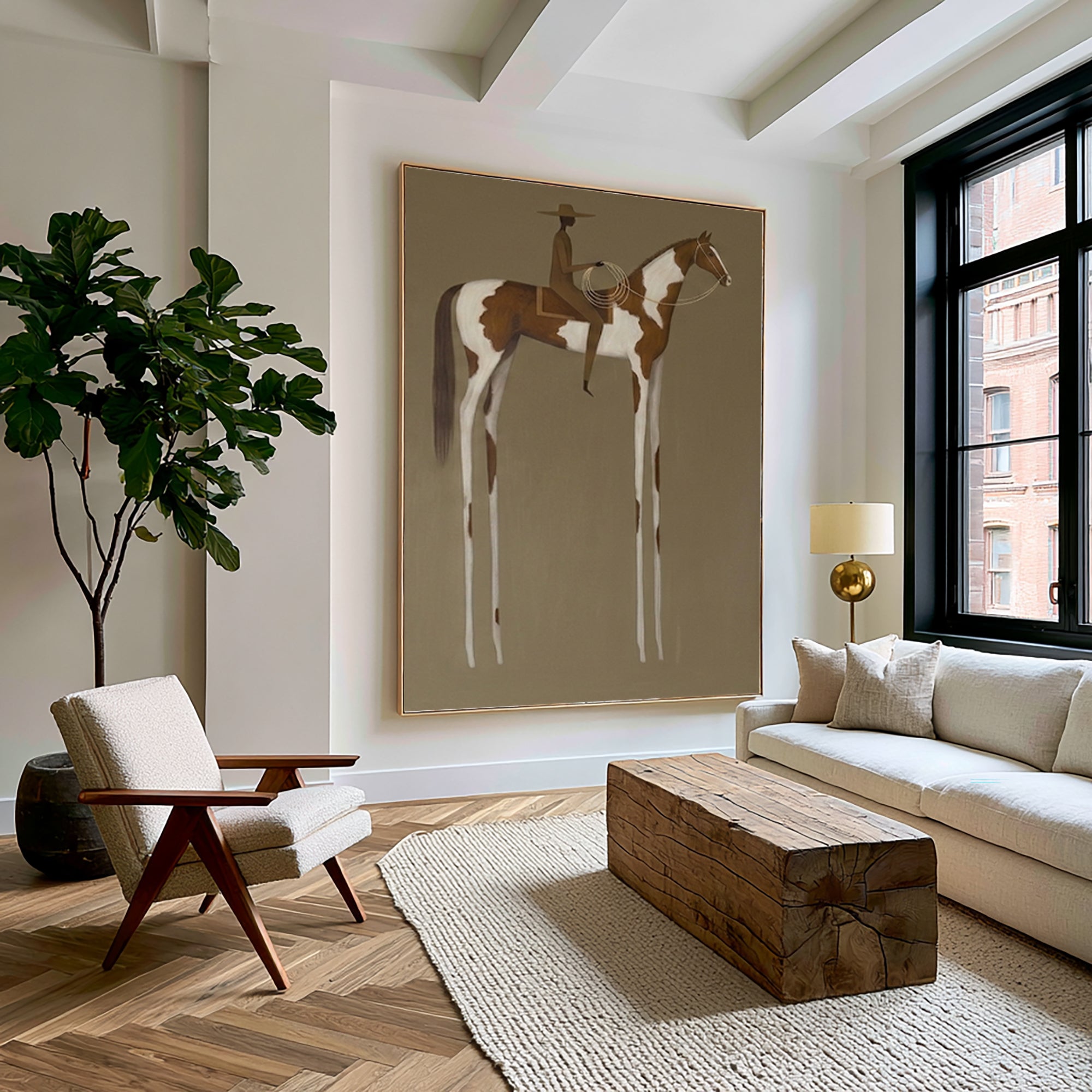Large Modern Western Equestrian Wall Art Horse Rider Oil Painting Cowboy Cowgirl Inspired Vintage Americana Artwork Luxury Home Decor