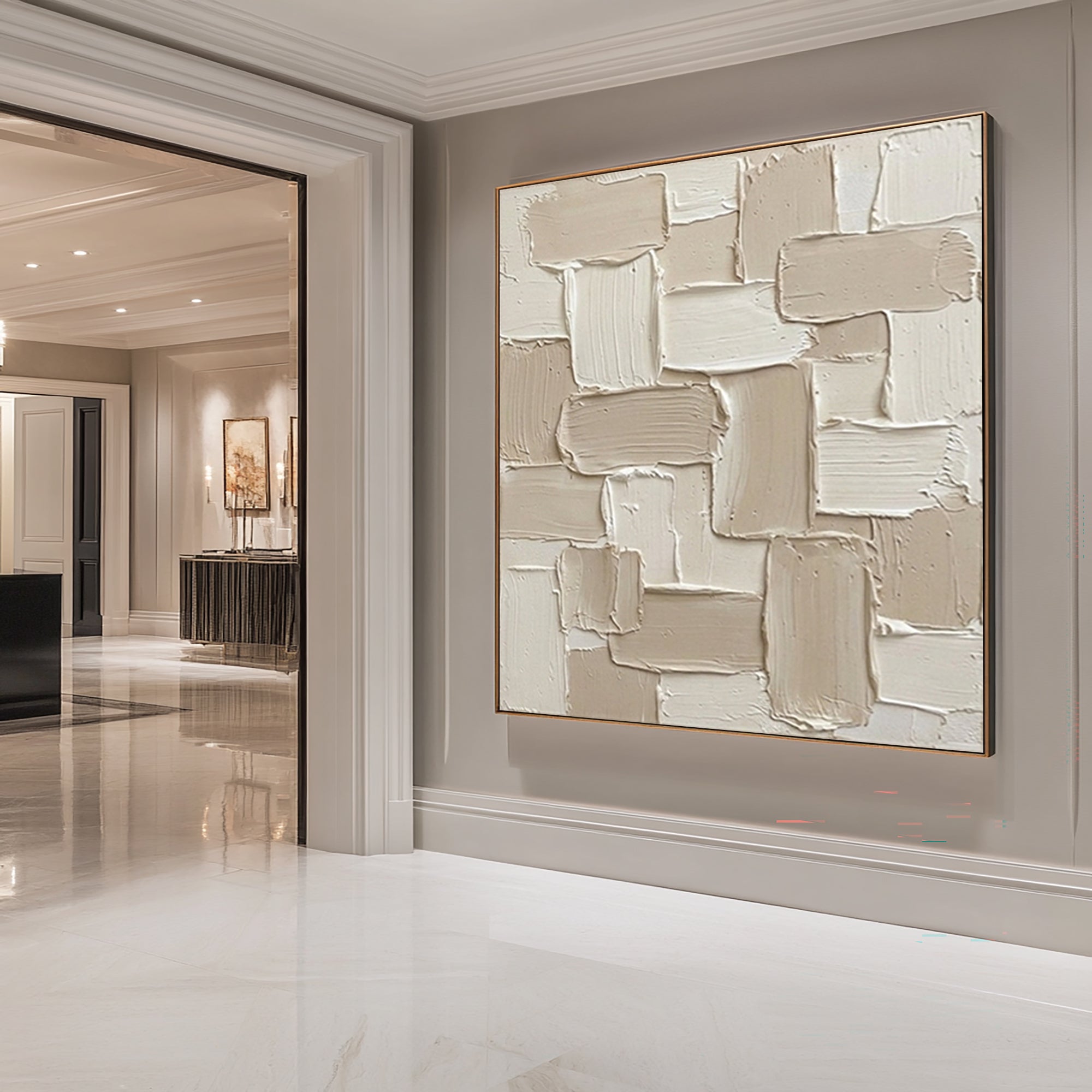 Large Abstract Textured Canvas Art Neutral Modern Wall Decor