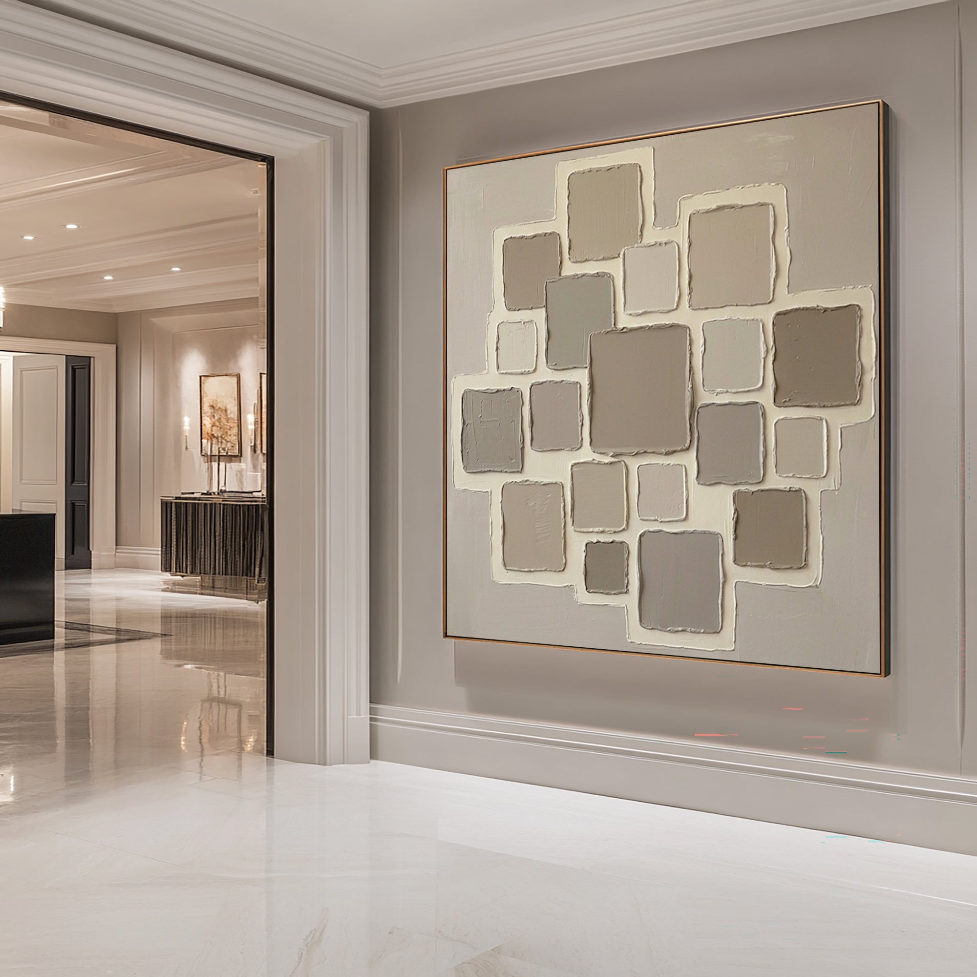 Large Minimalist Beige Oil Painting – Luxury Neutral Texture Canvas Art