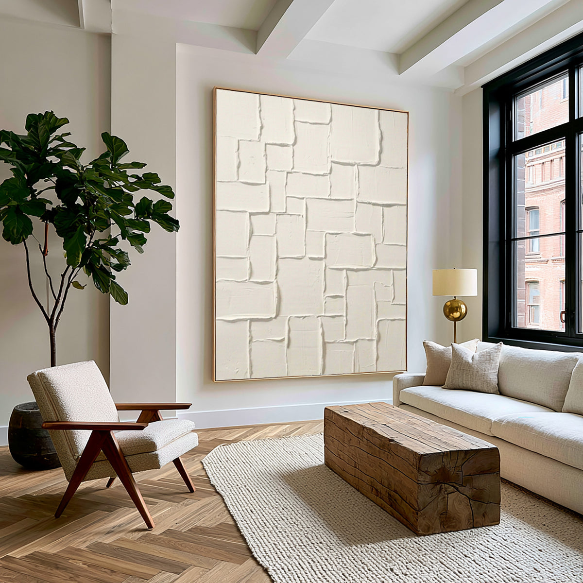 White Structure Study Large Textured Abstract Wall Art Minimalist Contemporary Relief Painting