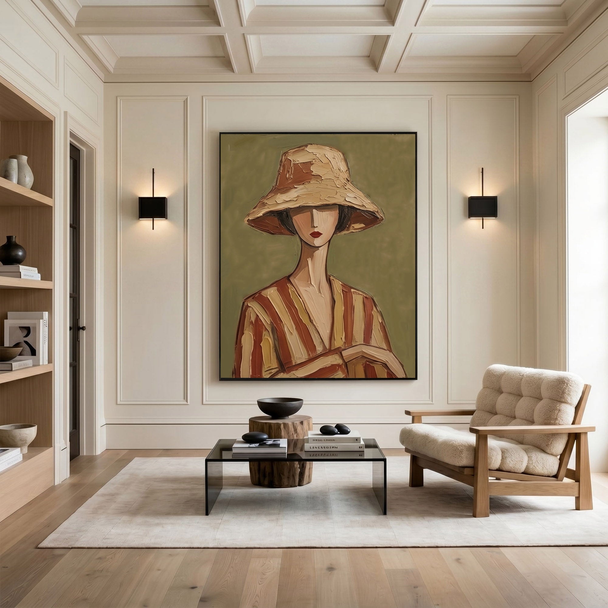 Large Modern Woman Portrait Wall Art Abstract Oil Painting Vintage Americana Art Cowgirl Cowboy Western Fashion Figure Interior Decor