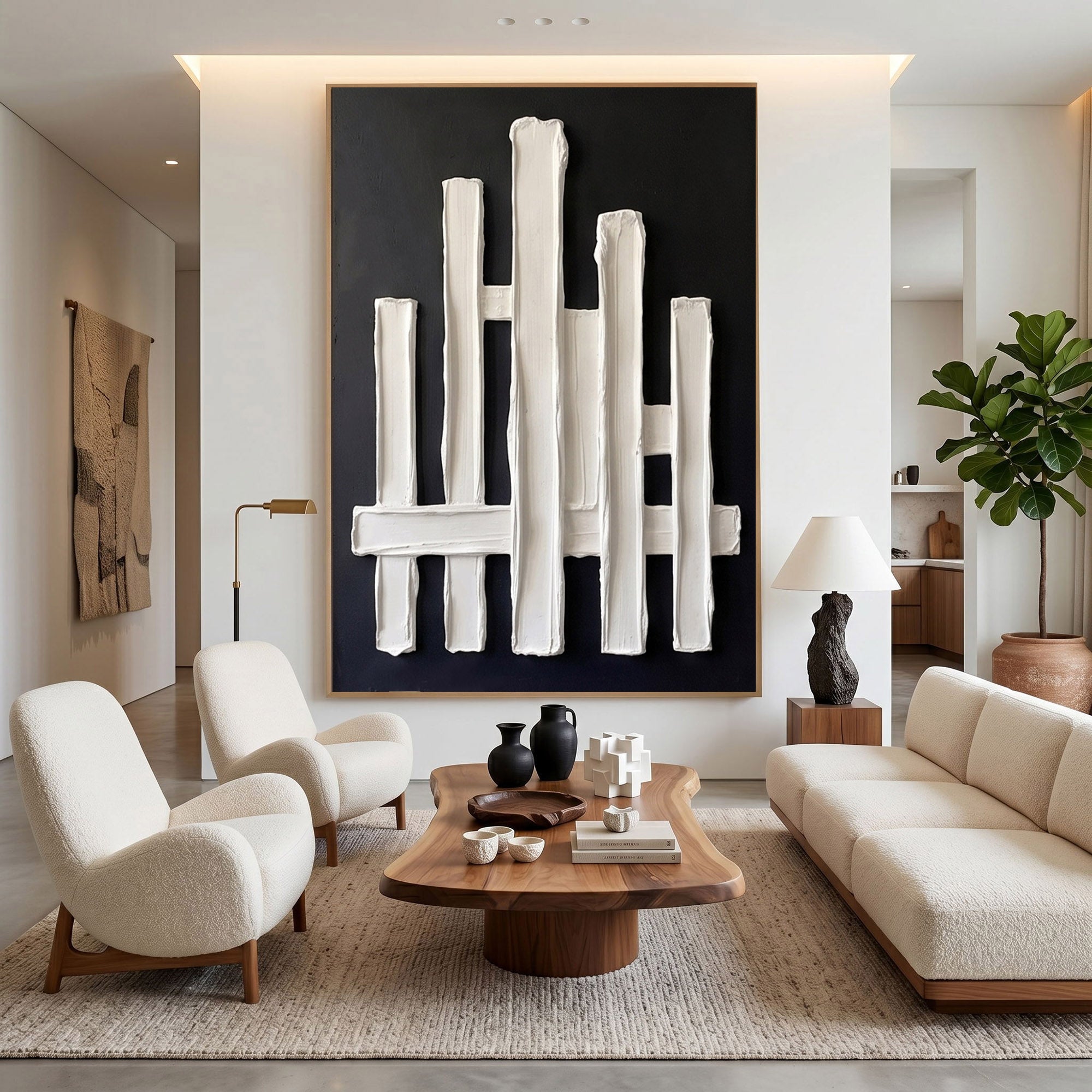 Modern Architectural Abstract Wall Art Textured Plaster 3D Relief Painting Luxury Minimalist Decor