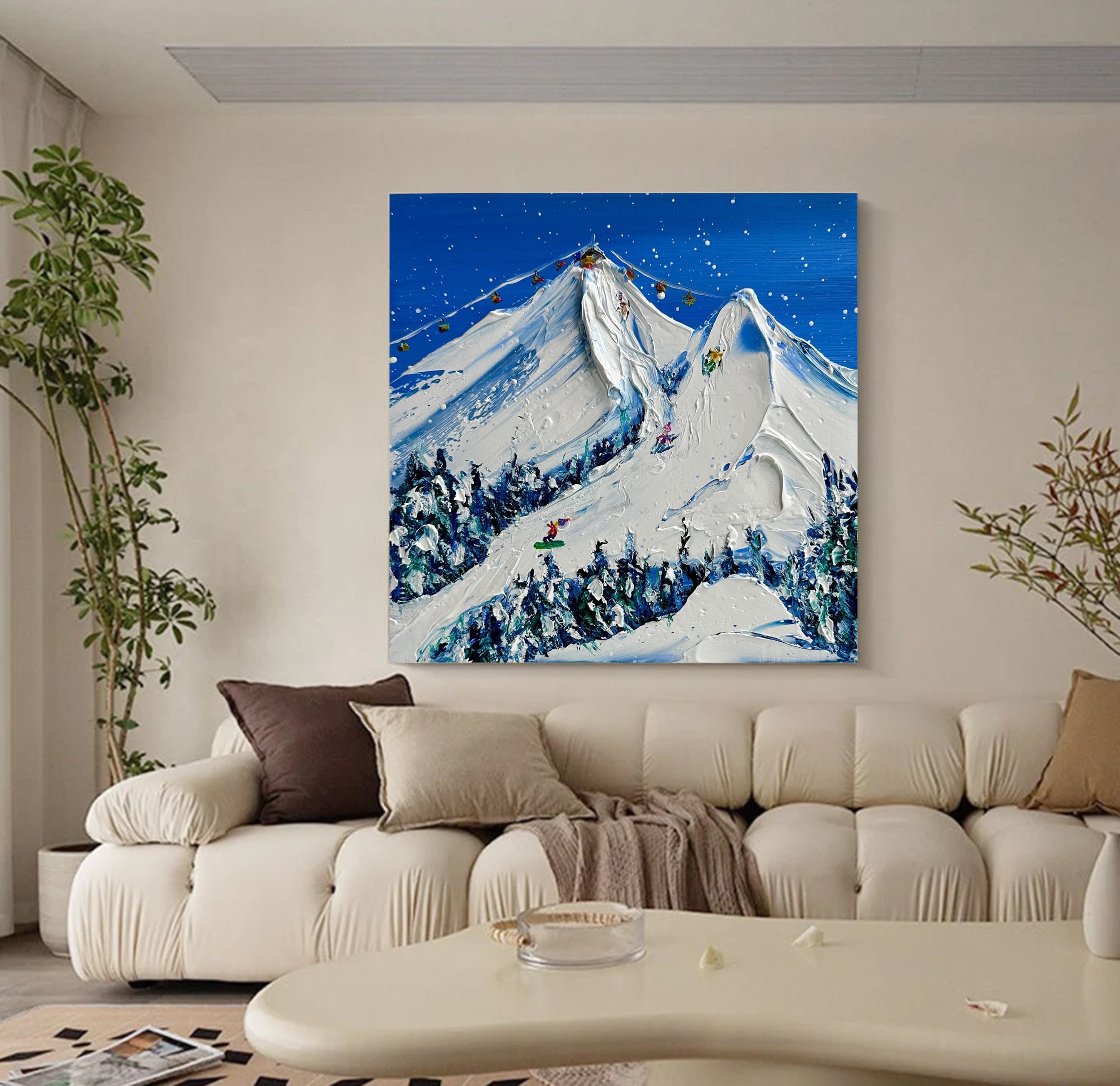 Elegant Skiing Landscape Painting for Stylish Rooms #SPA001