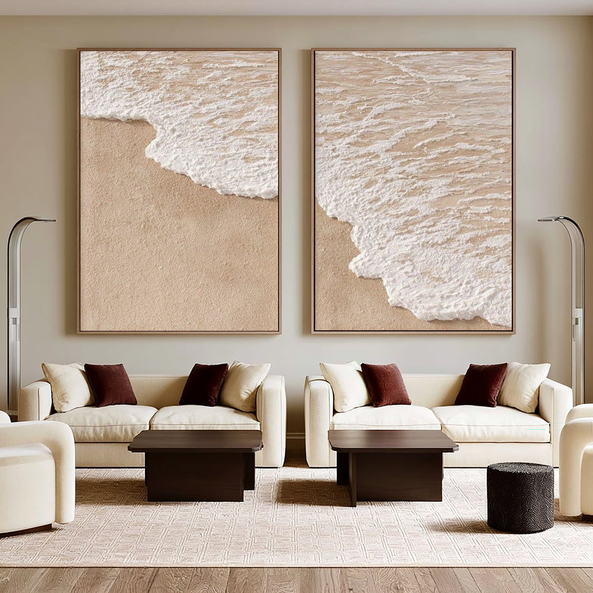 Echoes Of The Same Ocean Diptych Coastal Wall Art Textured Wave Painting Neutral Contemporary Decor