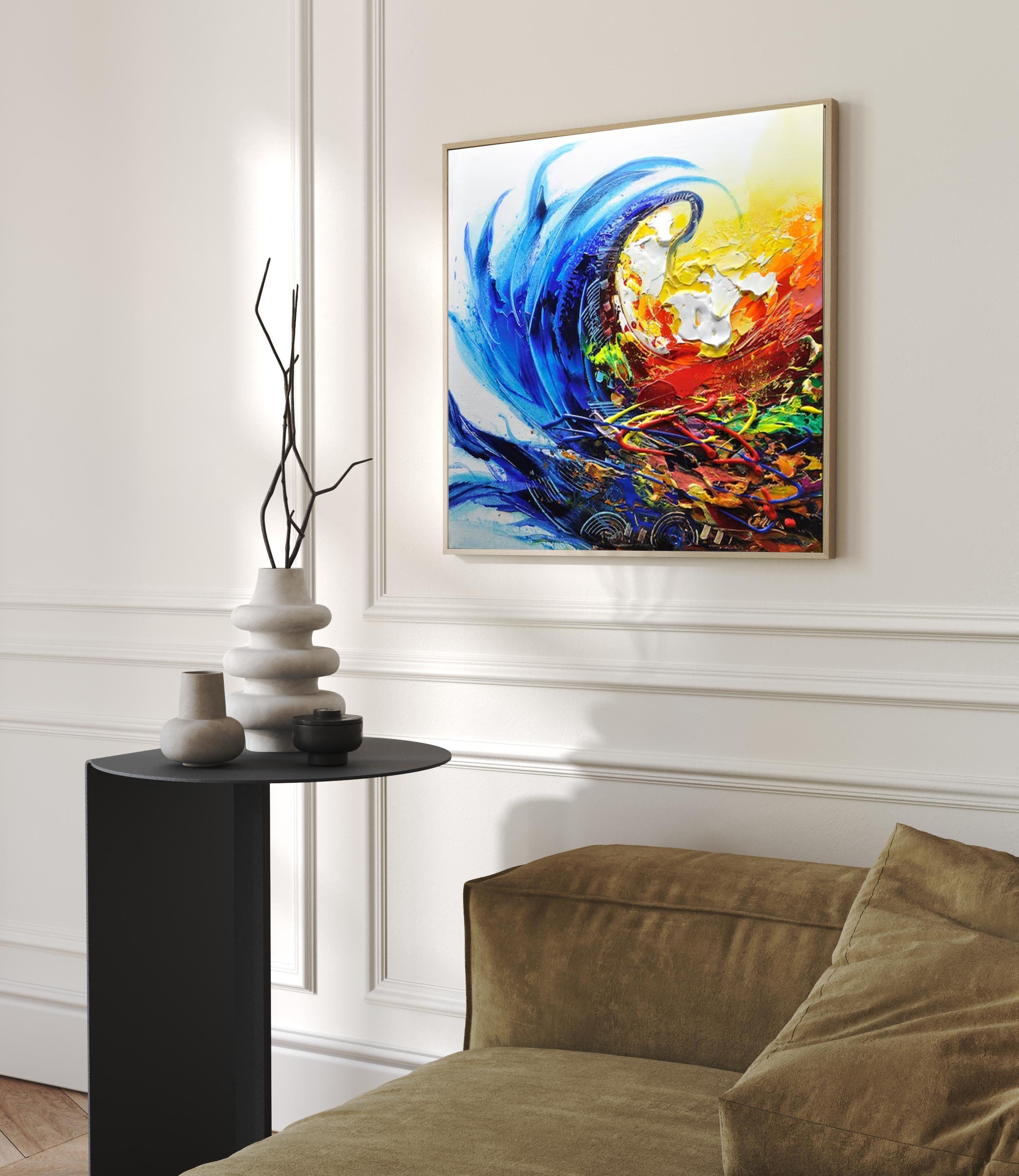 Dynamic Abstract Wave Painting in Bold Colors #AB036