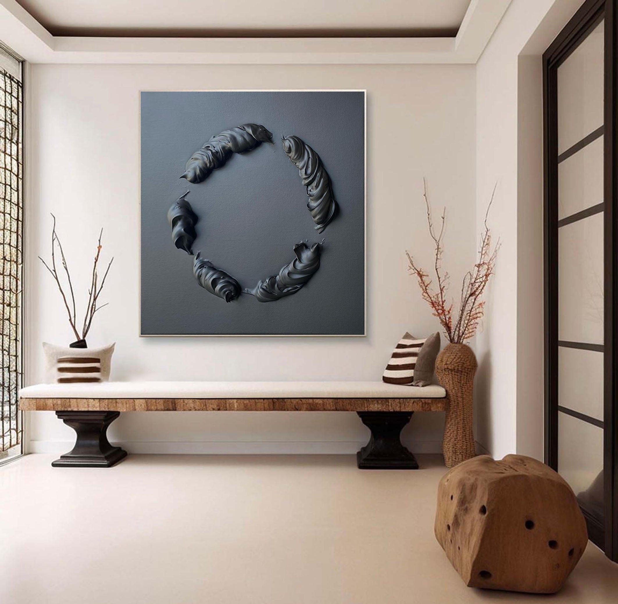 Black Modern Geometric Textured Art Piece  #MM094