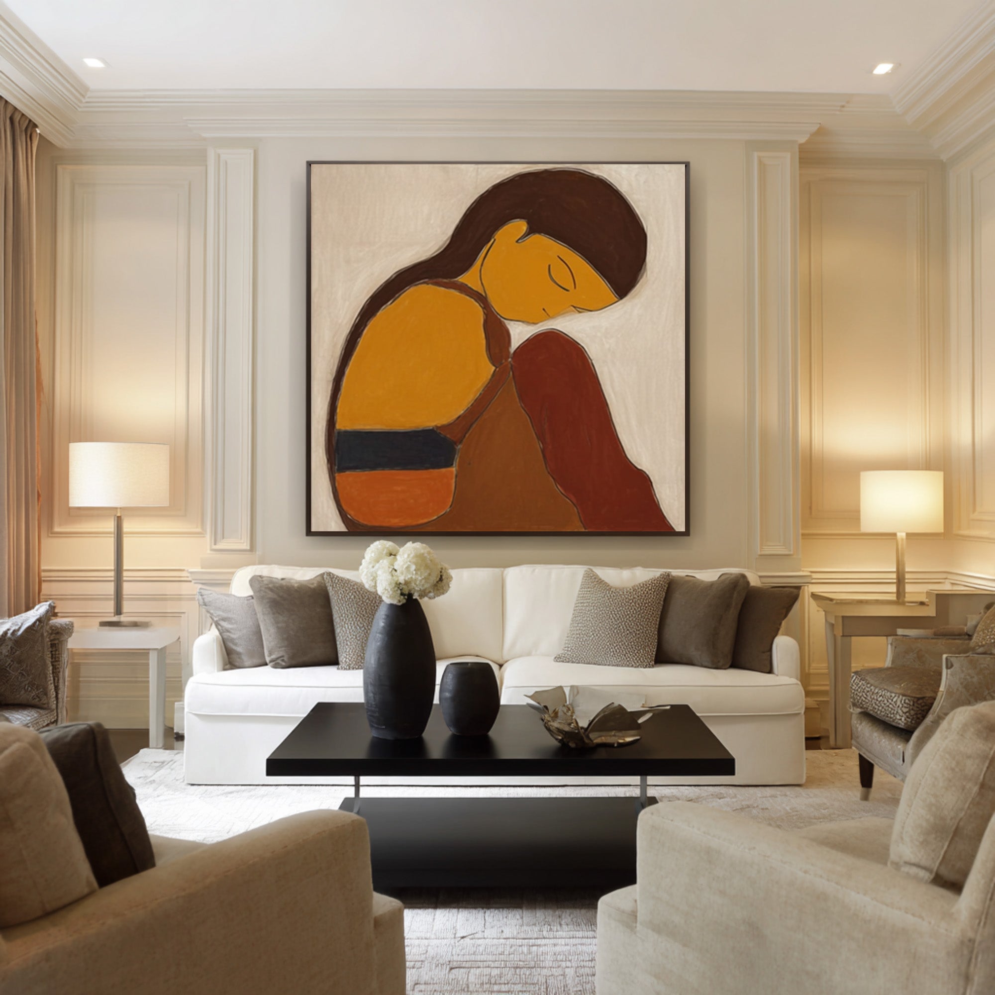 Modern Abstract Woman Oil Painting in Warm Earth Tones #CZ 030