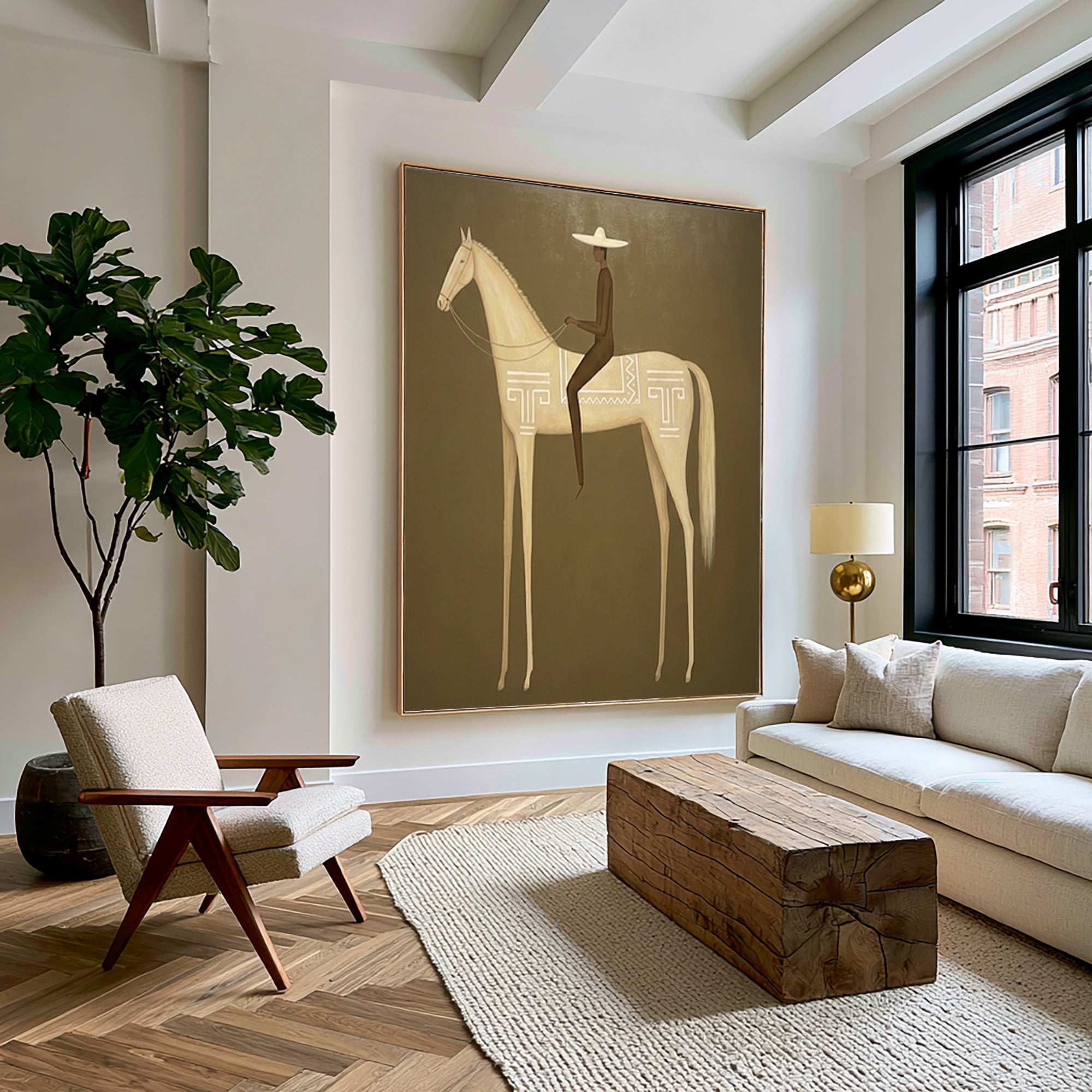 Large Minimalist Americana Horse Rider Wall Art Equestrian Oil Painting Cowboy Cowgirl Inspired Western Artwork Modern Interior Decor