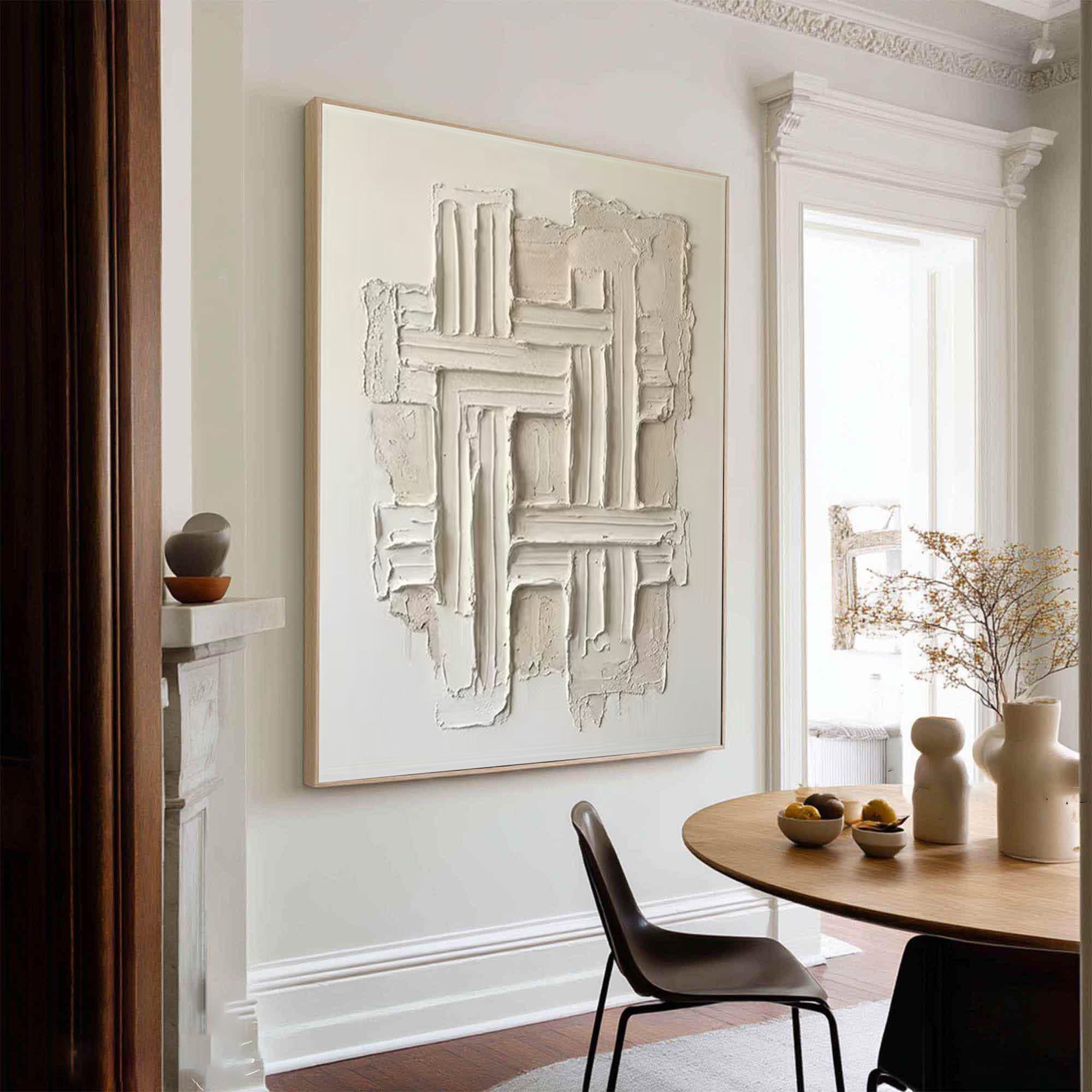 Large Architectural Oil Wall Painting – Minimalist Neutral Abstract Texture Art