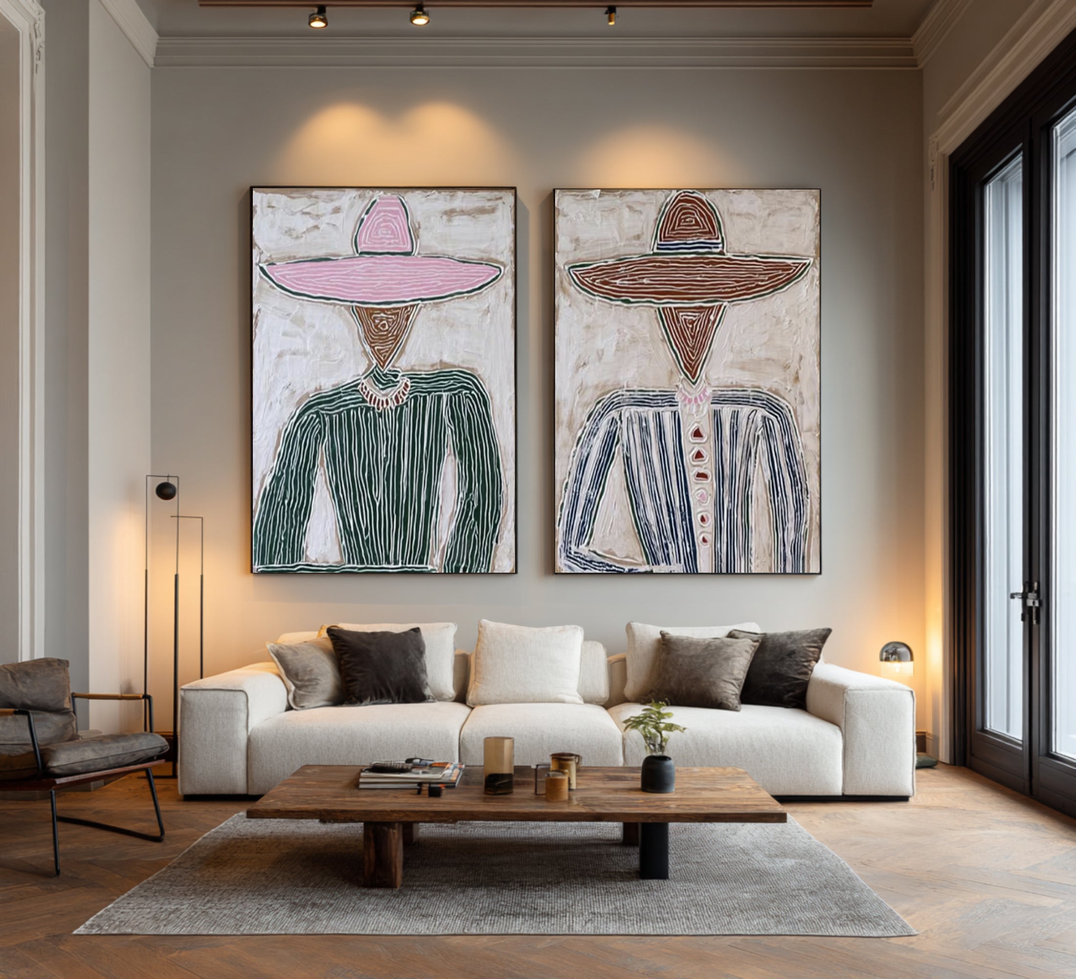 Contemporary Couple Canvas Art Oversized Minimalist Portrait Painting