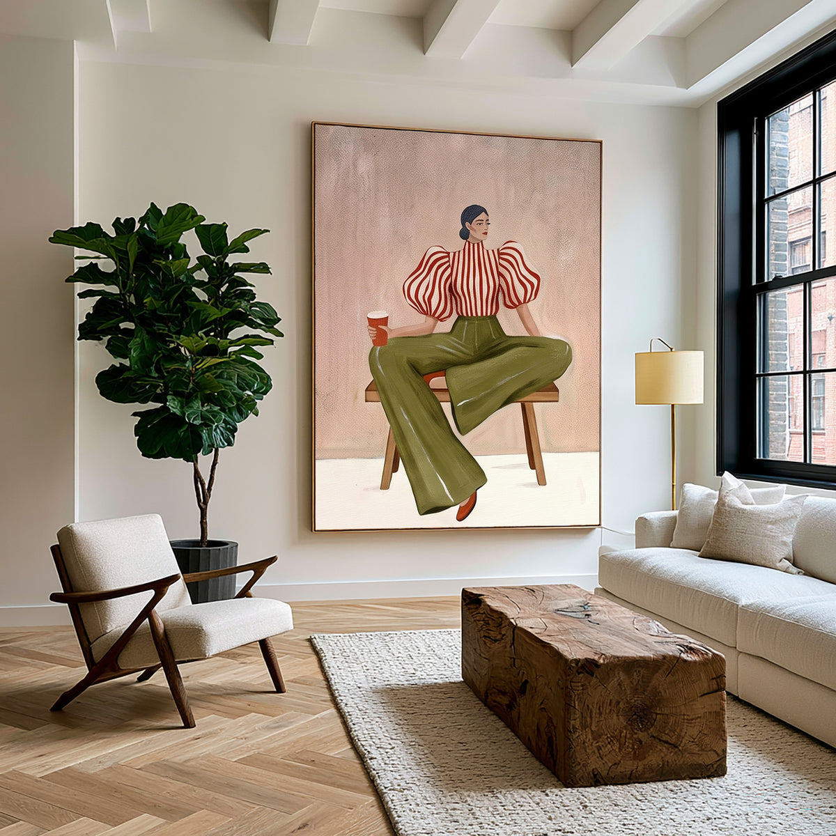 She Sits in Her Own Rhythm Contemporary Female Figure Fashion Painting Wall Art