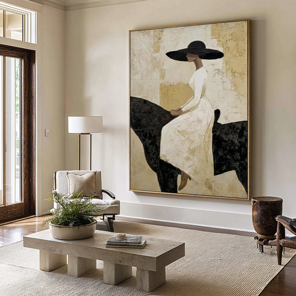 Luxury Black and White Horse Painting Minimalist Figurative Wall Decor