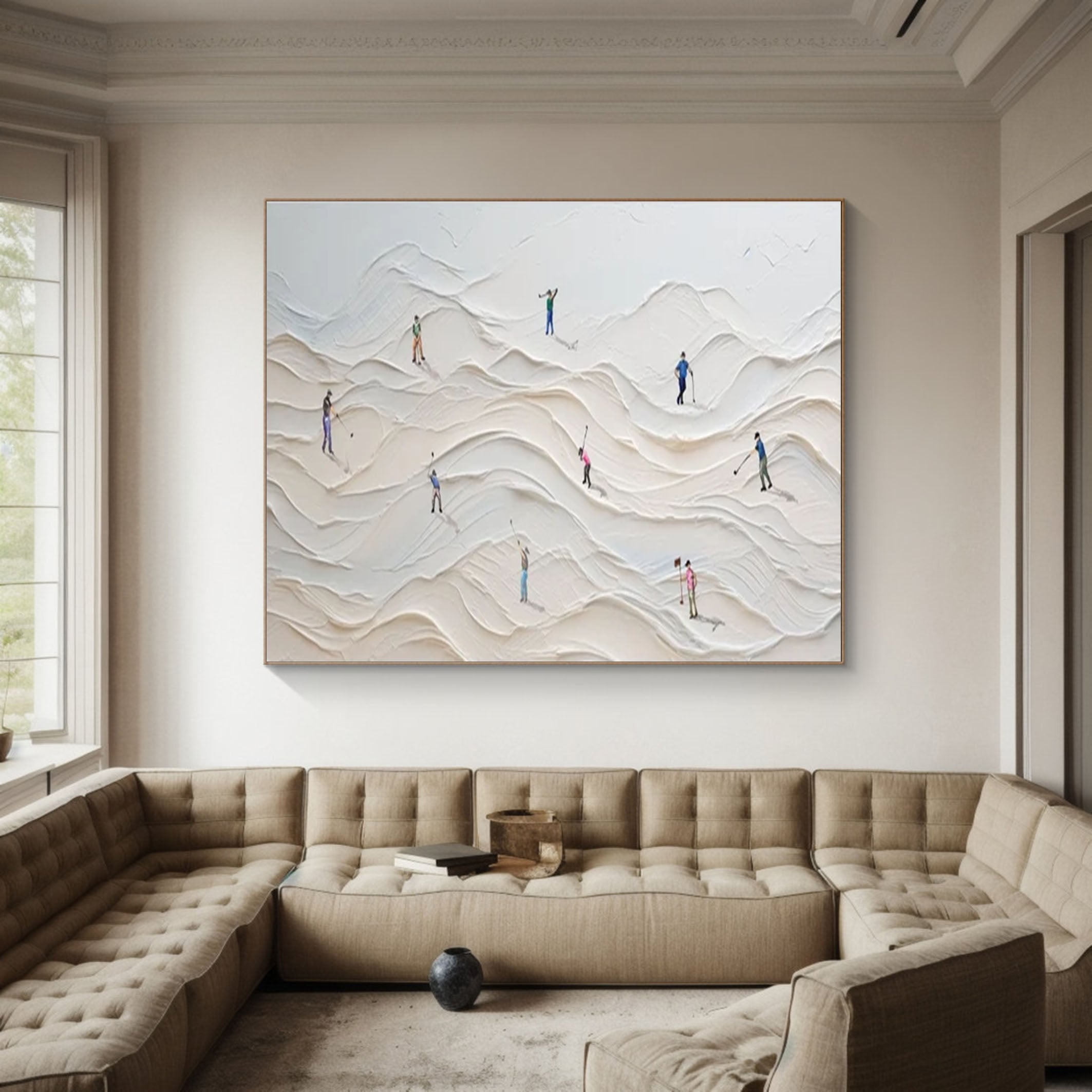 3D Textured Canvas Art White Minimalist Sand Dunes with Figures #SPA009