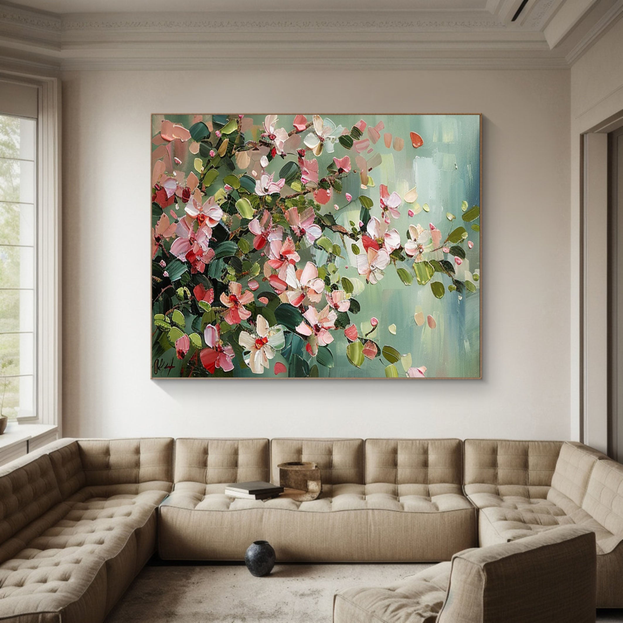 Modern Floral Canvas Pink Artwork for Living Room #FB012