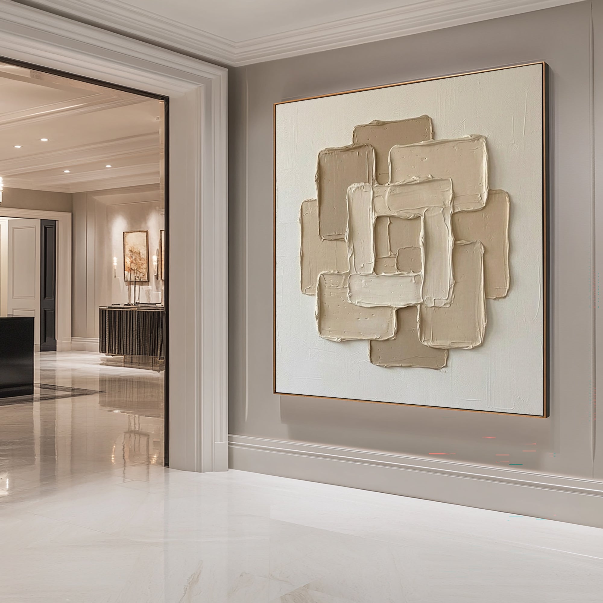 Large Gallery Style Oil Painting – Luxury Neutral Abstract Texture Decor