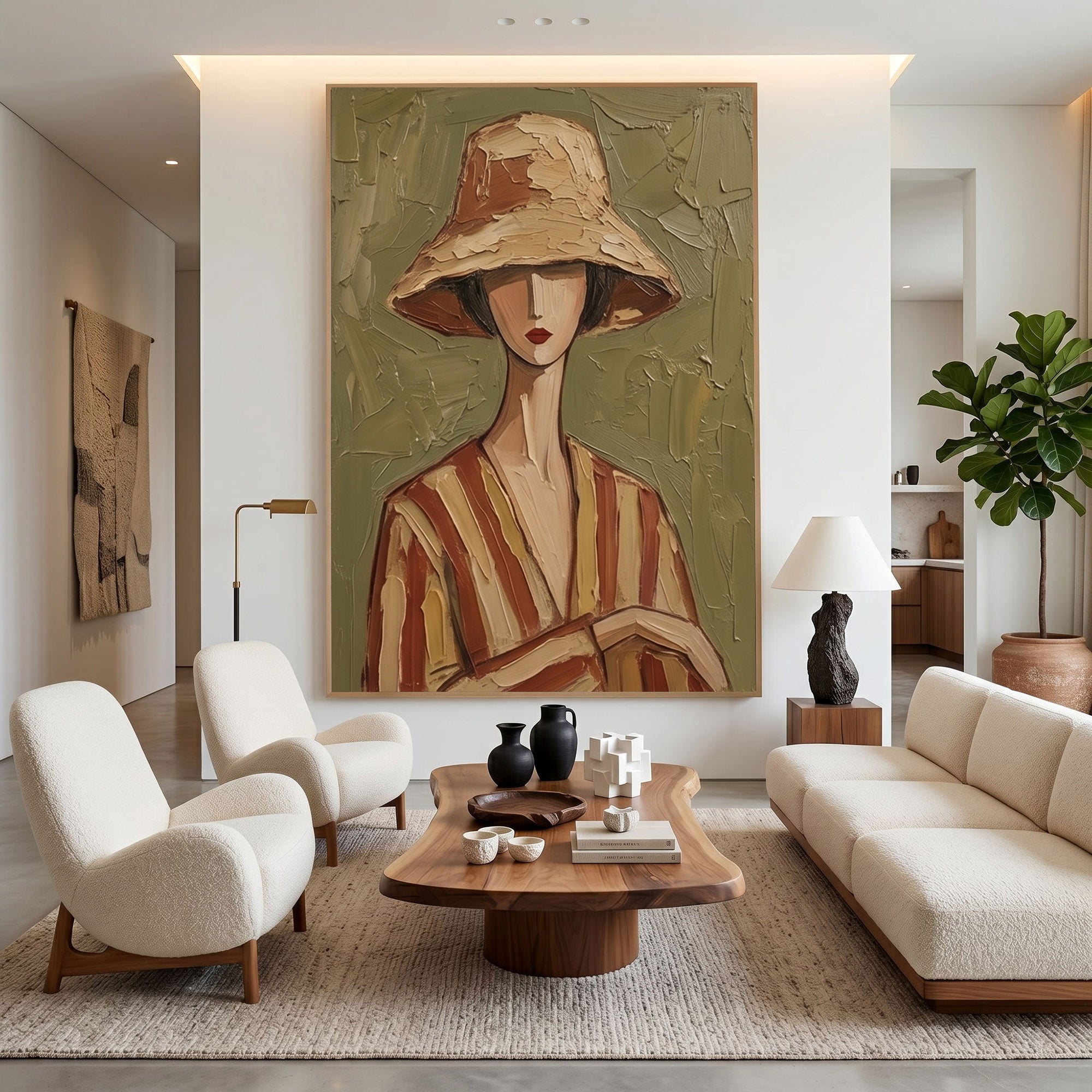 Large Modern Woman Portrait Wall Art Abstract Oil Painting Vintage Americana Art Cowgirl Cowboy Western Fashion Figure Interior Decor