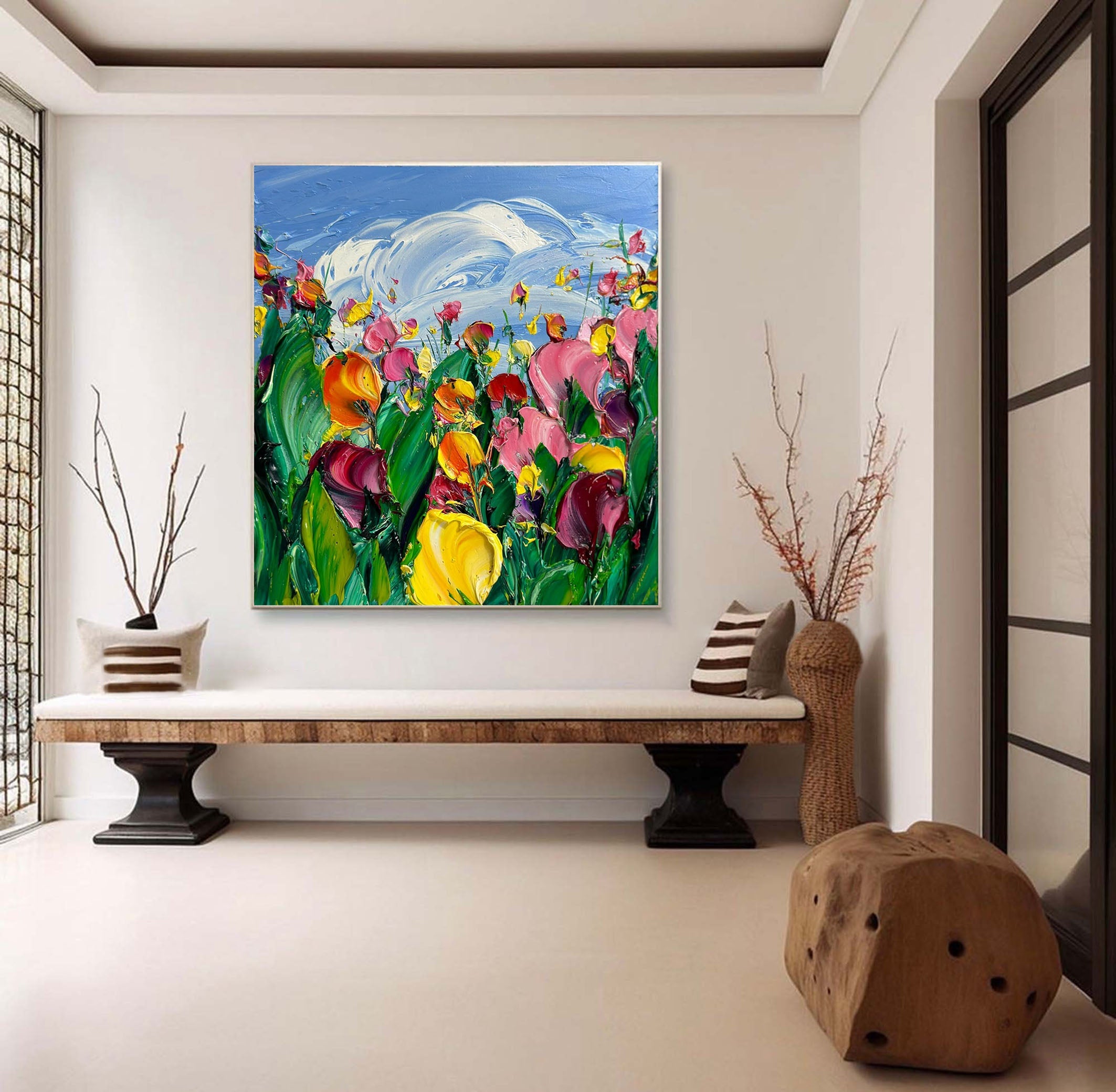 Colorful Flowers Painting Lively Artwork for Elegant Interiors #FB006