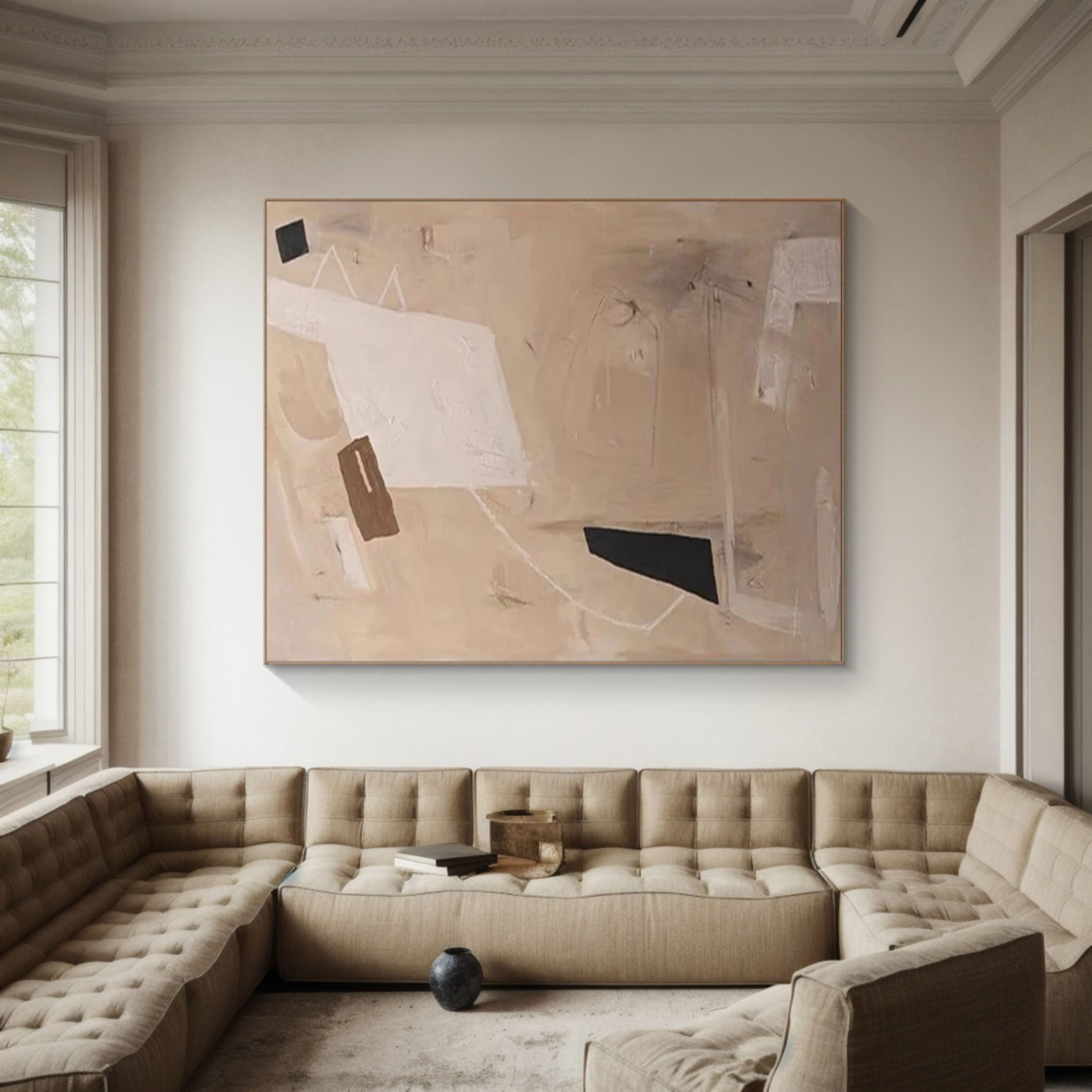 Neutral Abstract Wall Art with Geometric Accents #AB050