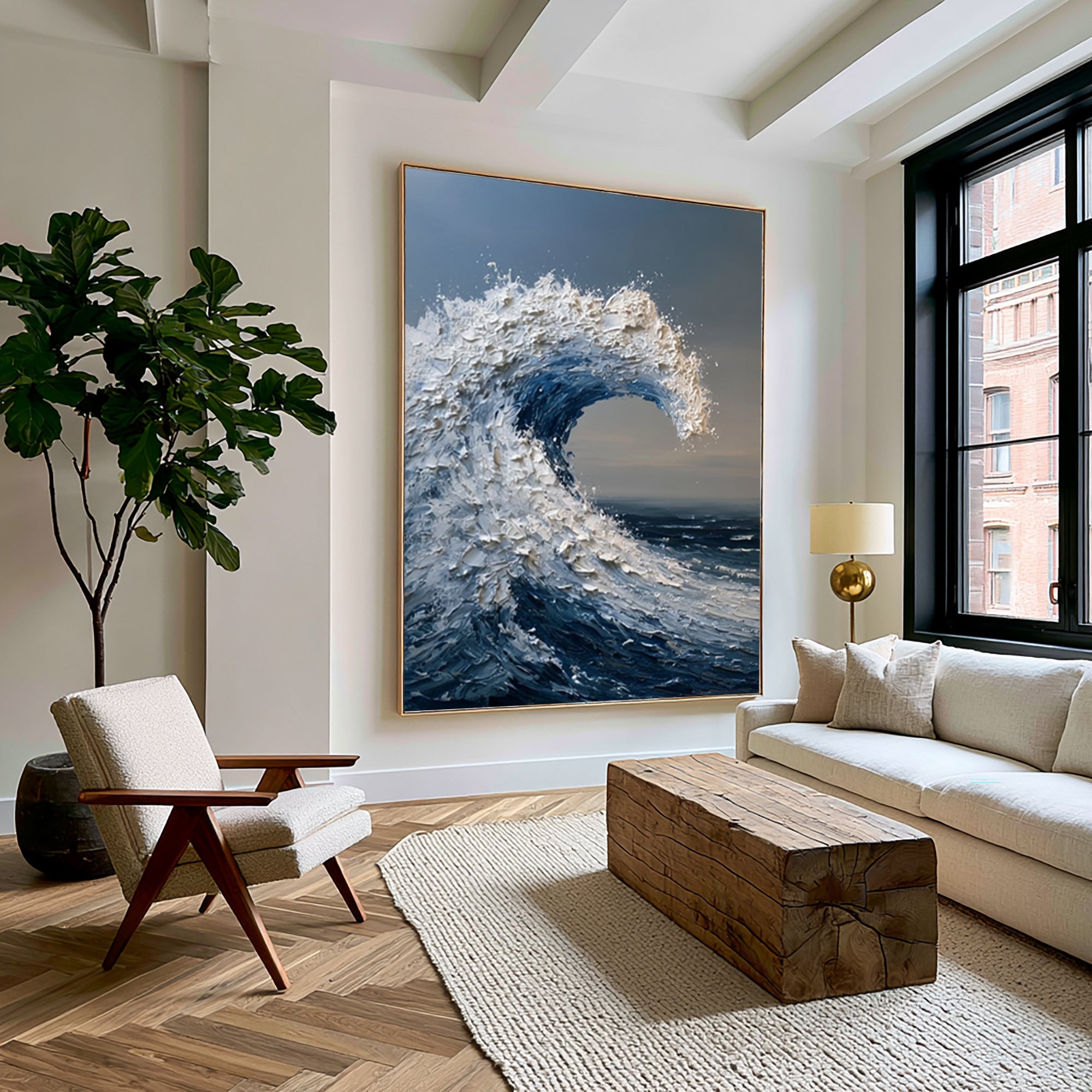 Large Textured Ocean Wave Wall Art Hand Painted Oil Painting Seascape Cowboy Cowgirl Inspired Vintage Americana Artwork Modern Home Decor