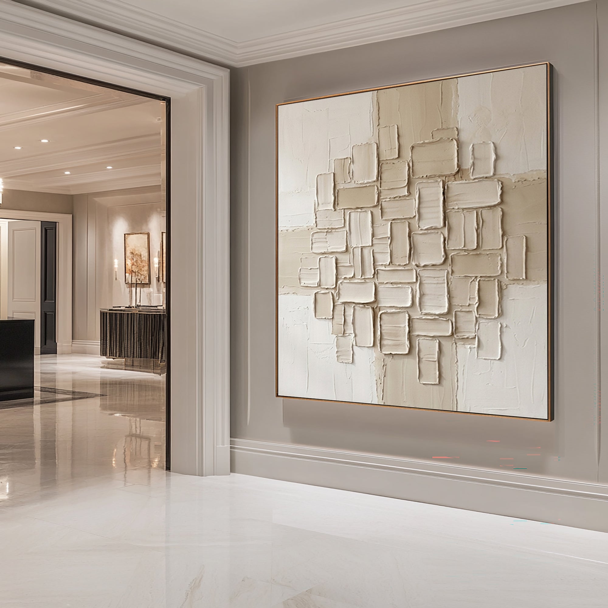 Large Geometric Textured Canvas Art Contemporary Neutral Wall Decor