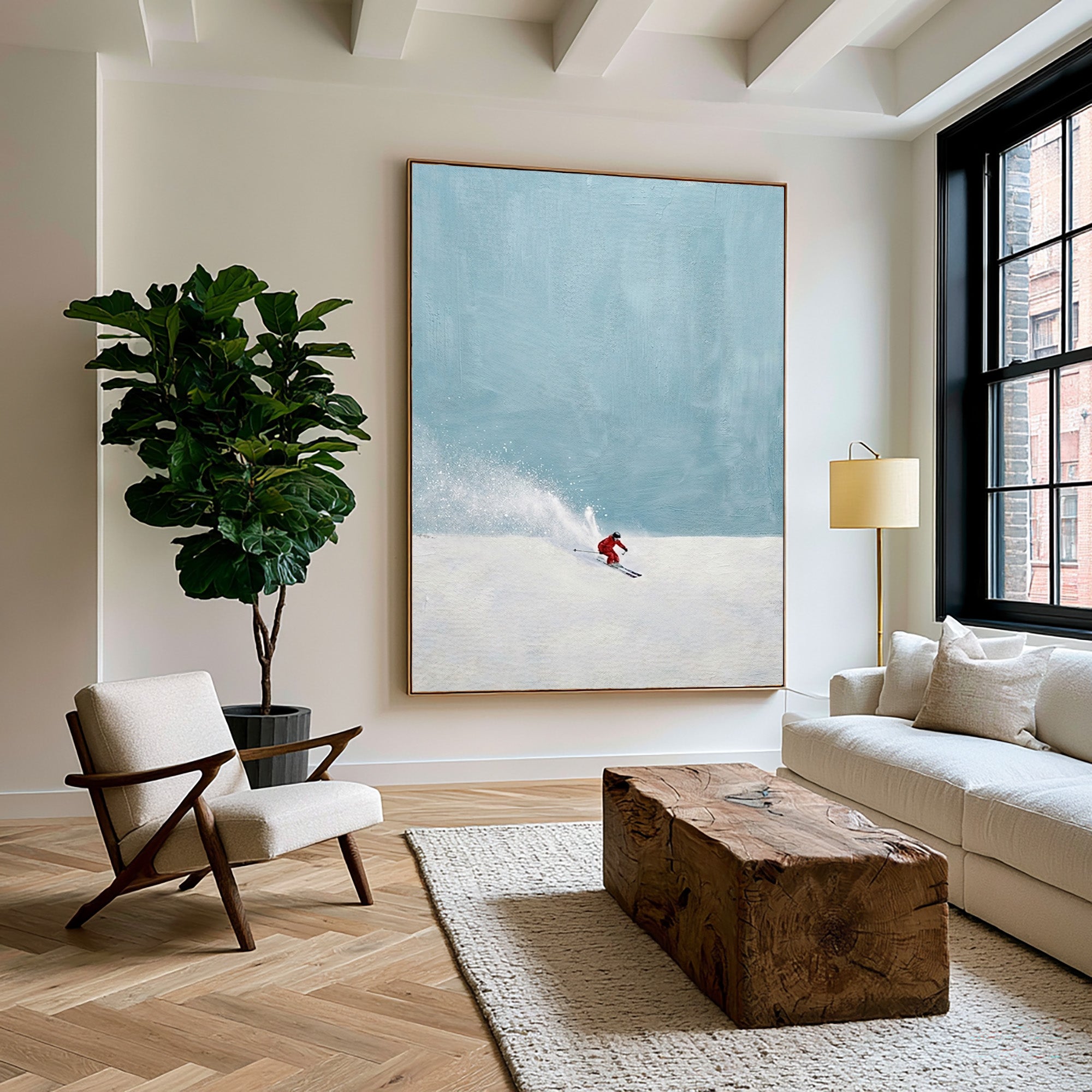 Large Modern Skier Wall Art Minimalist Alpine Snow Canvas Painting
