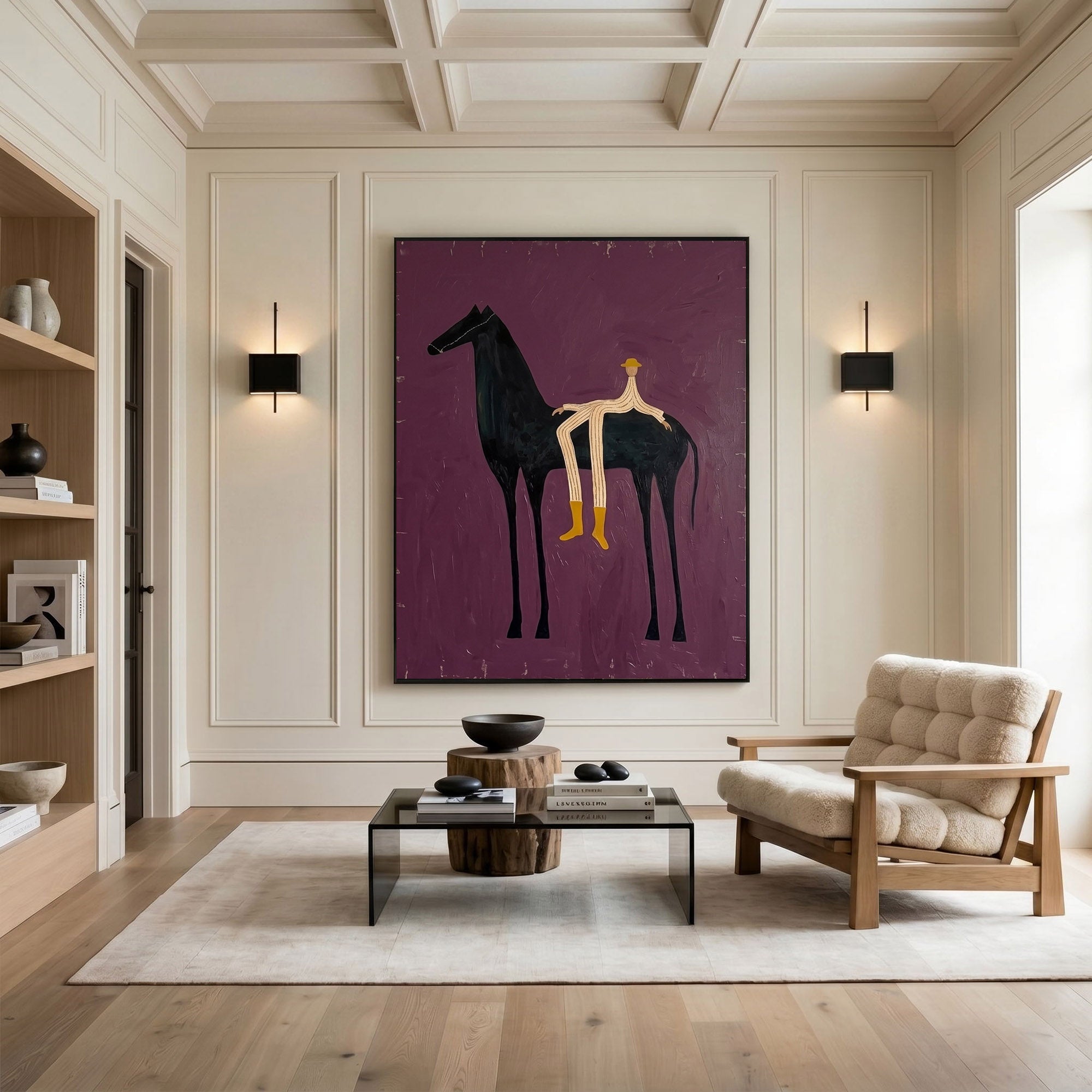 Large Cowboy Wall Art Modern Western Horse Oil Painting Luxury Equestrian Artwork