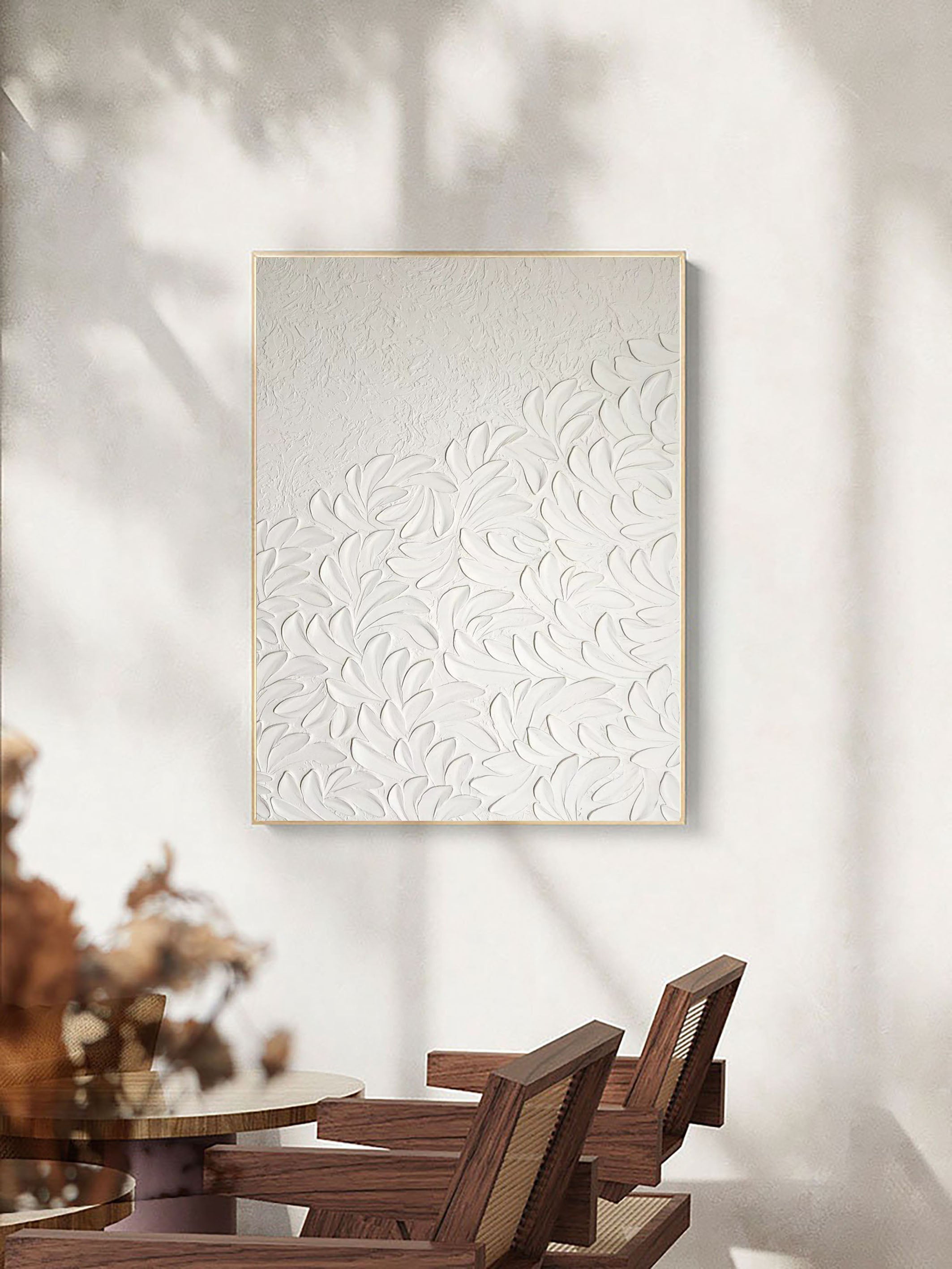 Modern Textured White Floral Canvas For Wall Decor #MM055