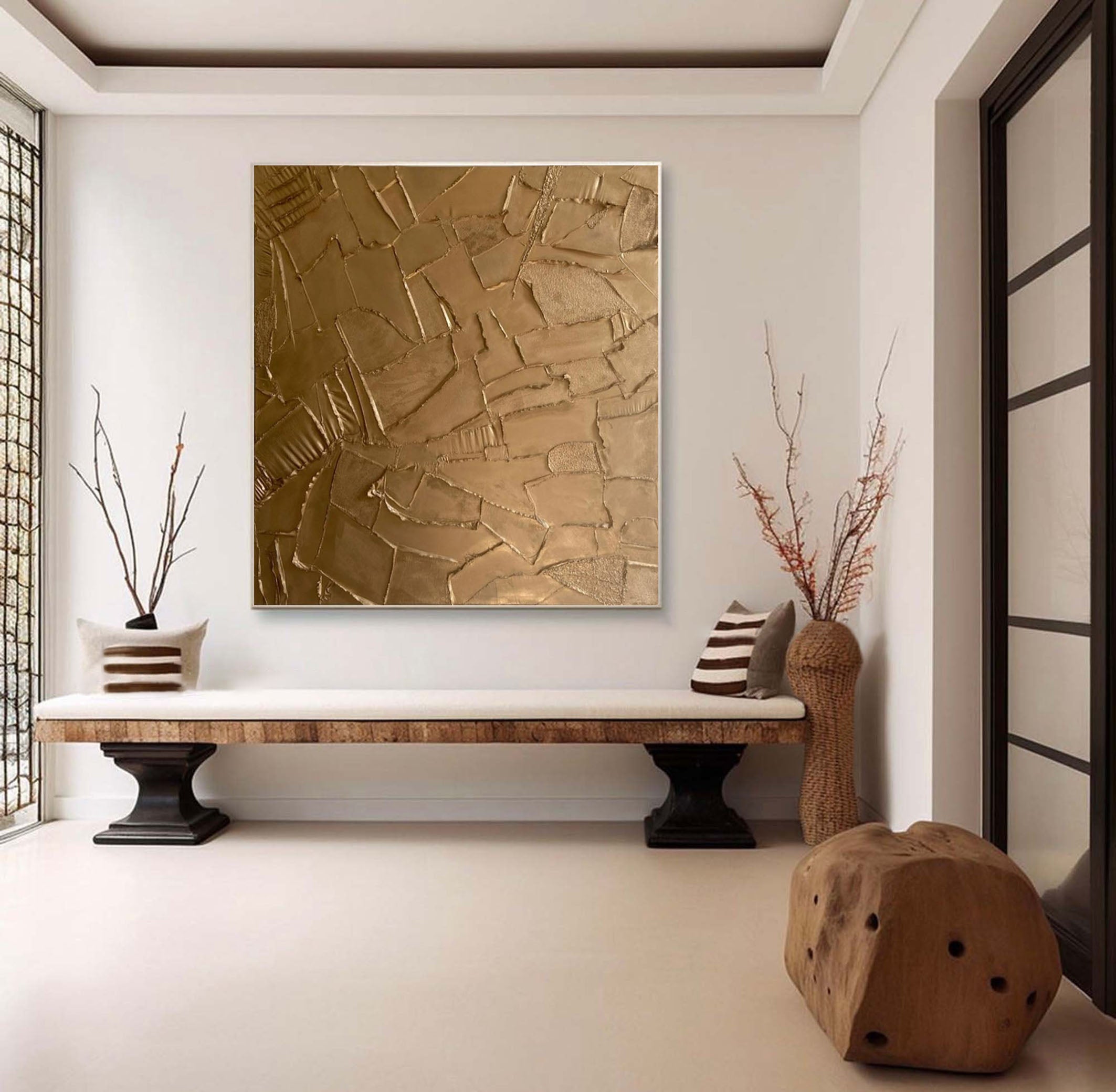 Abstract Gold Elegance Textured Art for Sophisticated Spaces #MM087