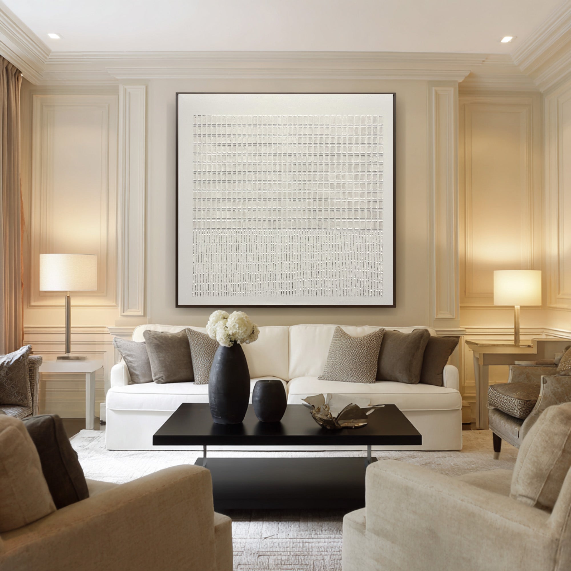 Large Textured White Relief Wall Canvas | KelorArt #CZ 009