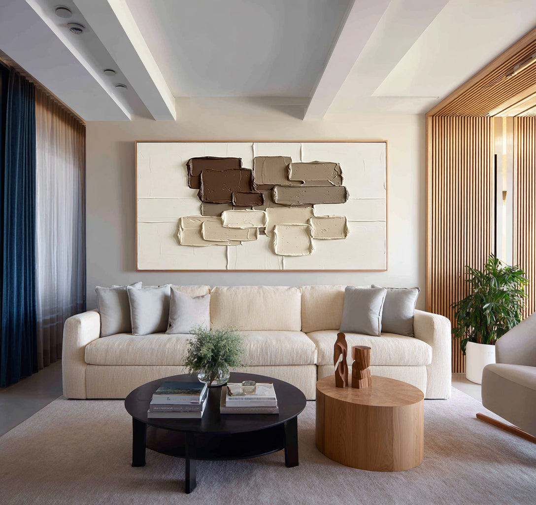 Large Contemporary Neutral Wall Art Geometric Texture Canvas Decor