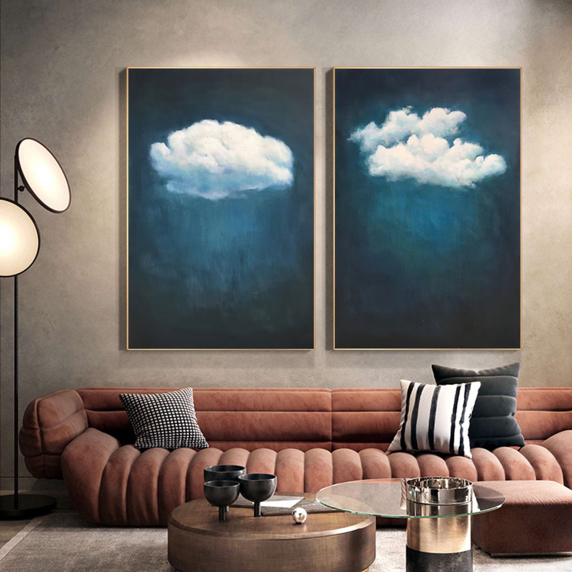 Contemporary Blue and White Cloud Art for Homes Set of 2 #SP009